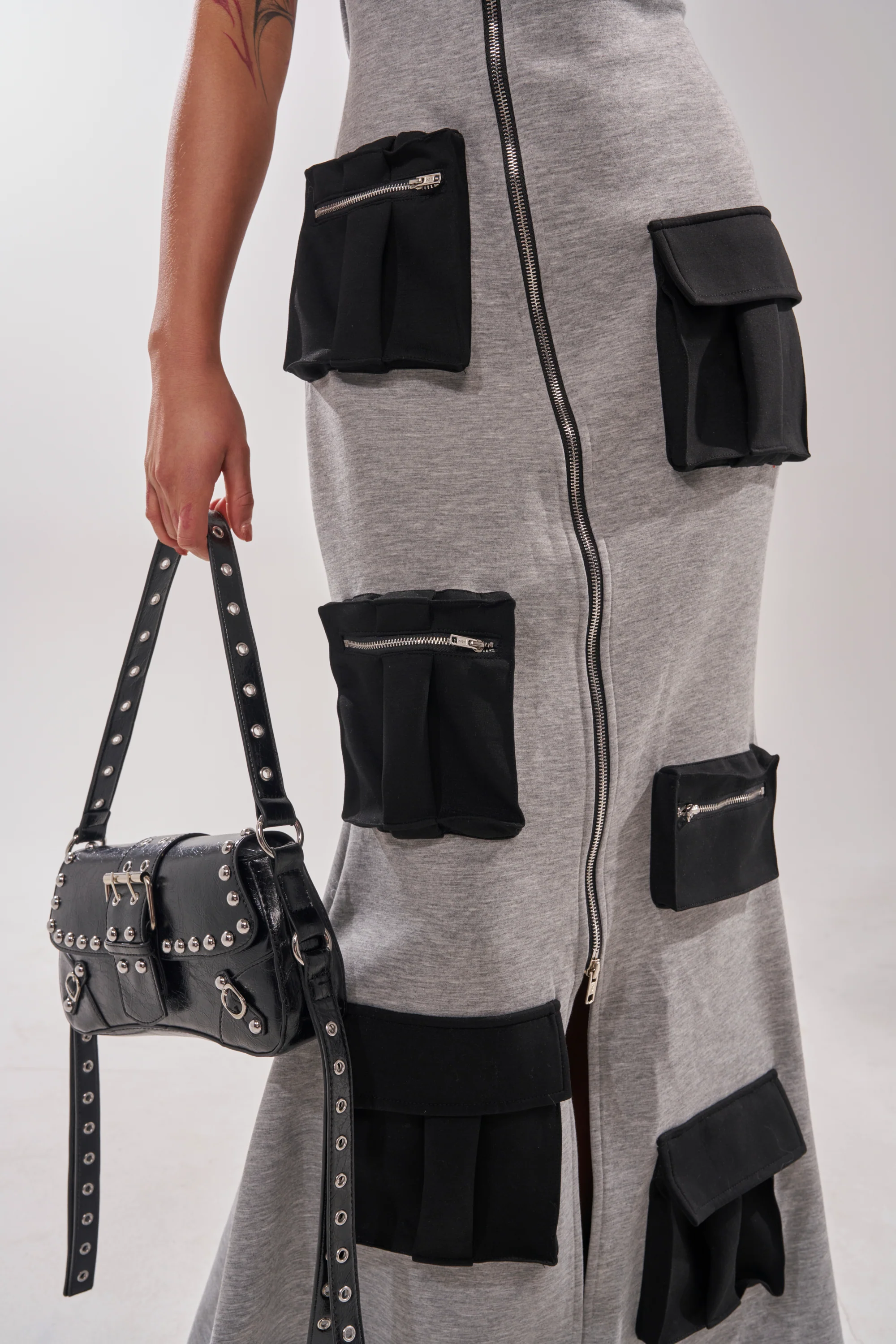 DON'T MESS WITH ME COLLARED MAXI DRESS IN GREY SCUBA - Image 12
