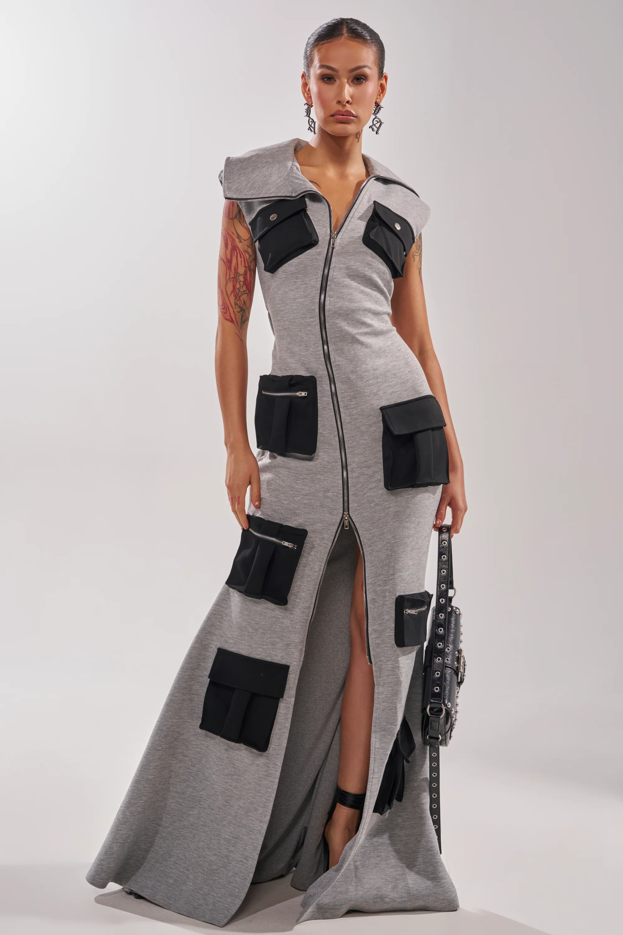 DON'T MESS WITH ME COLLARED MAXI DRESS IN GREY SCUBA - Image 2
