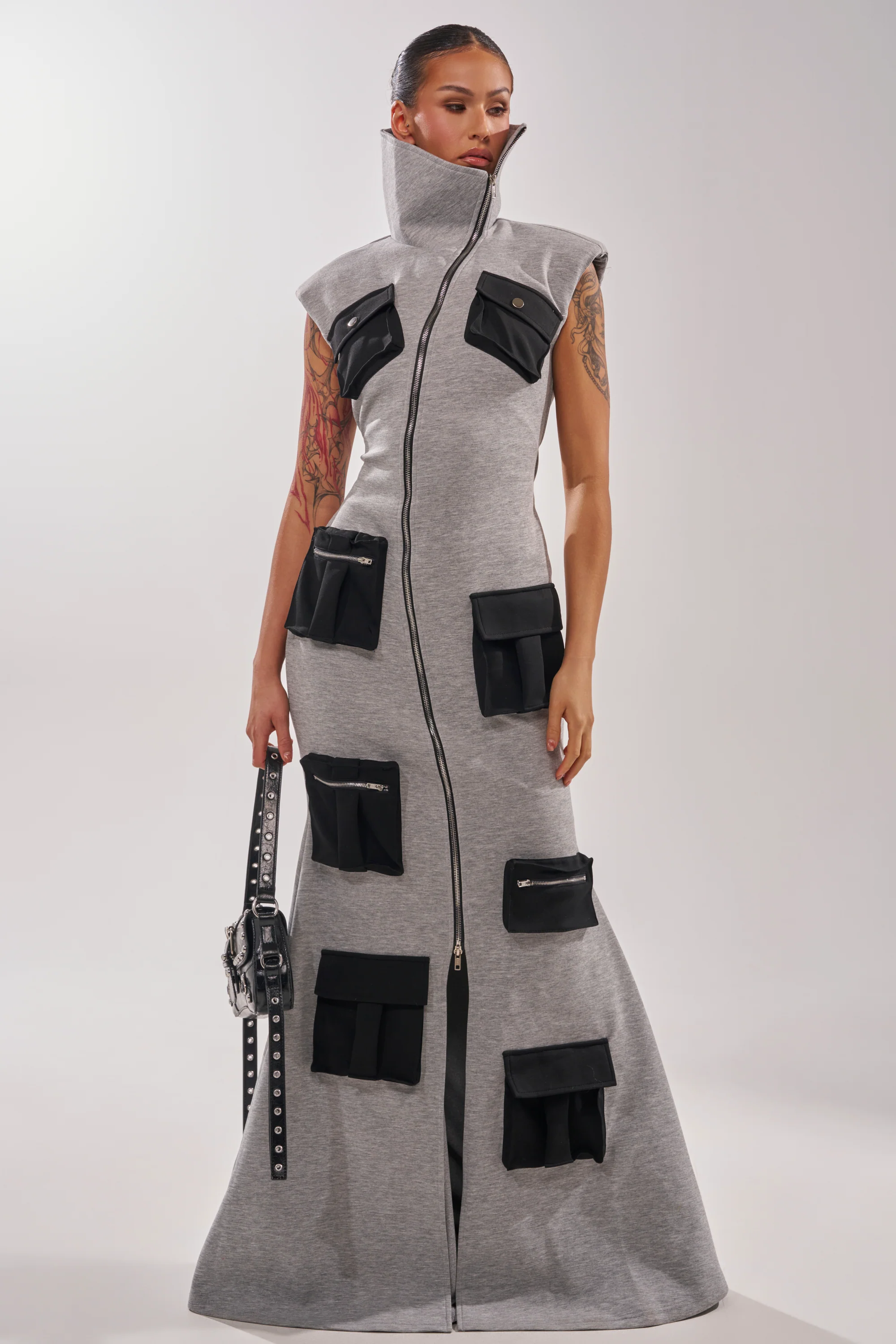 DON'T MESS WITH ME COLLARED MAXI DRESS IN GREY SCUBA - Image 7