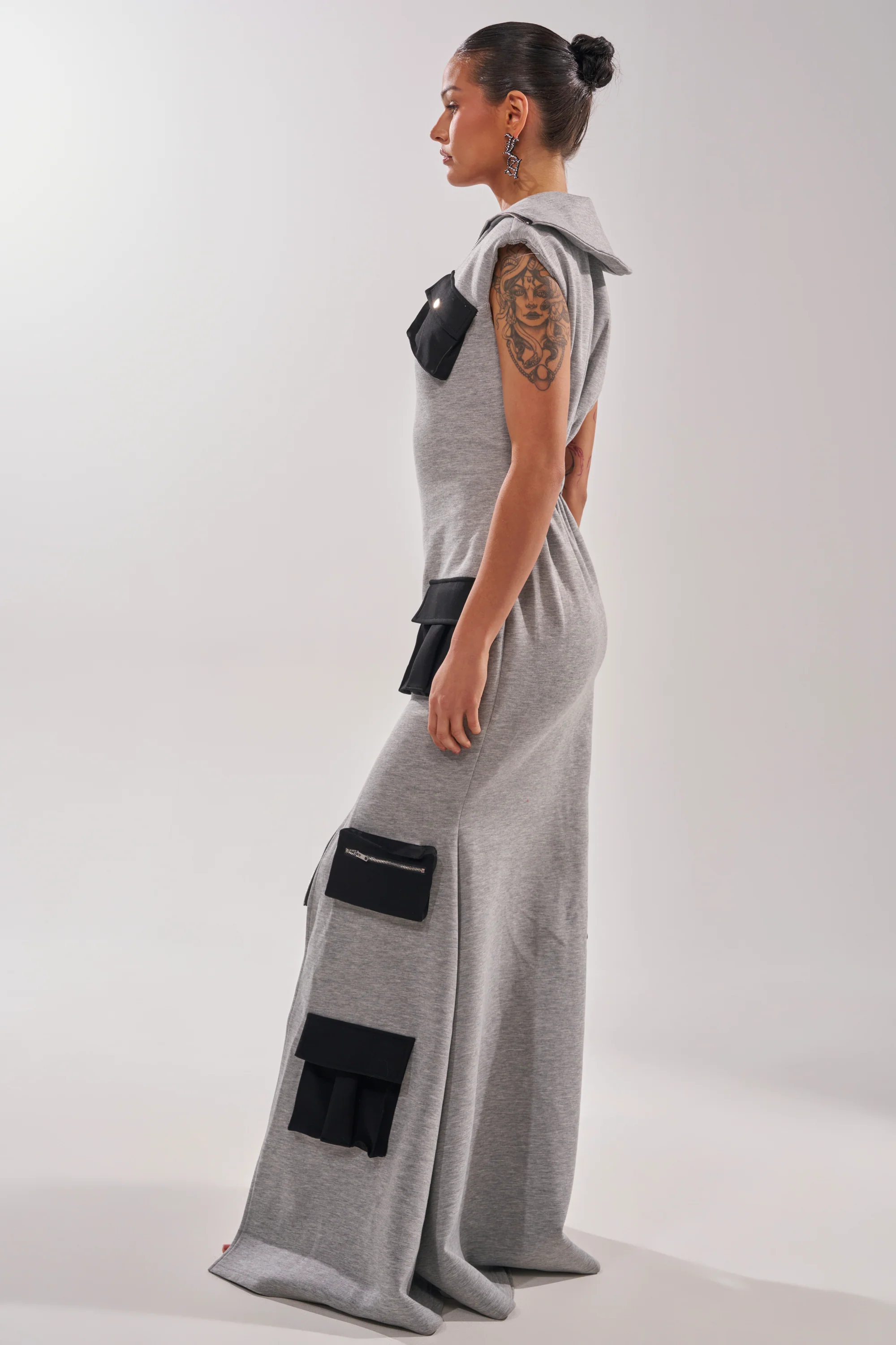 DON'T MESS WITH ME COLLARED MAXI DRESS IN GREY SCUBA - Image 9