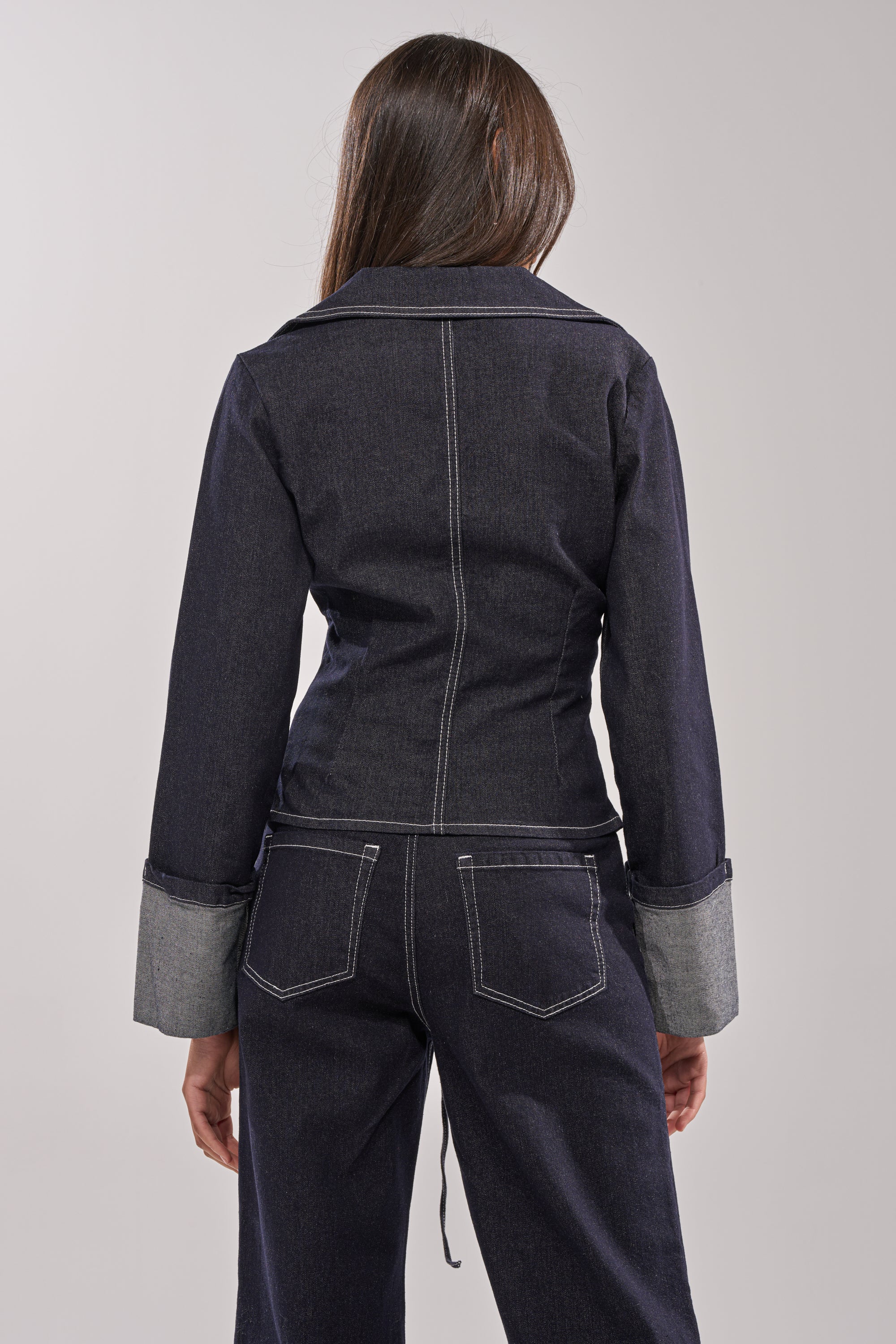 DON'T TALK TO ME LACE UP DENIM BLOUSE - Image 4