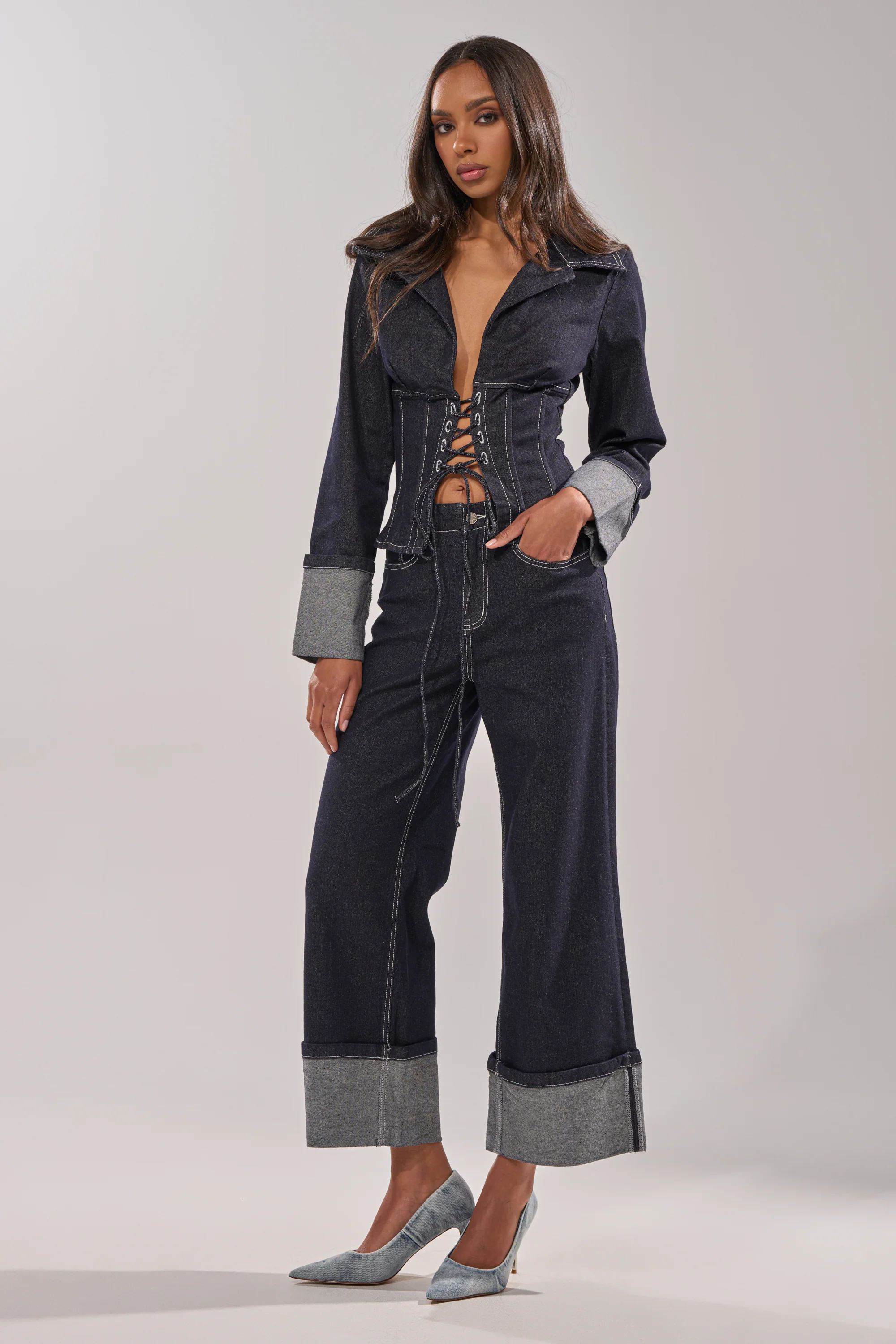 DON'T TALK TO ME WIDE LEG DENIM JEANS - Image 7
