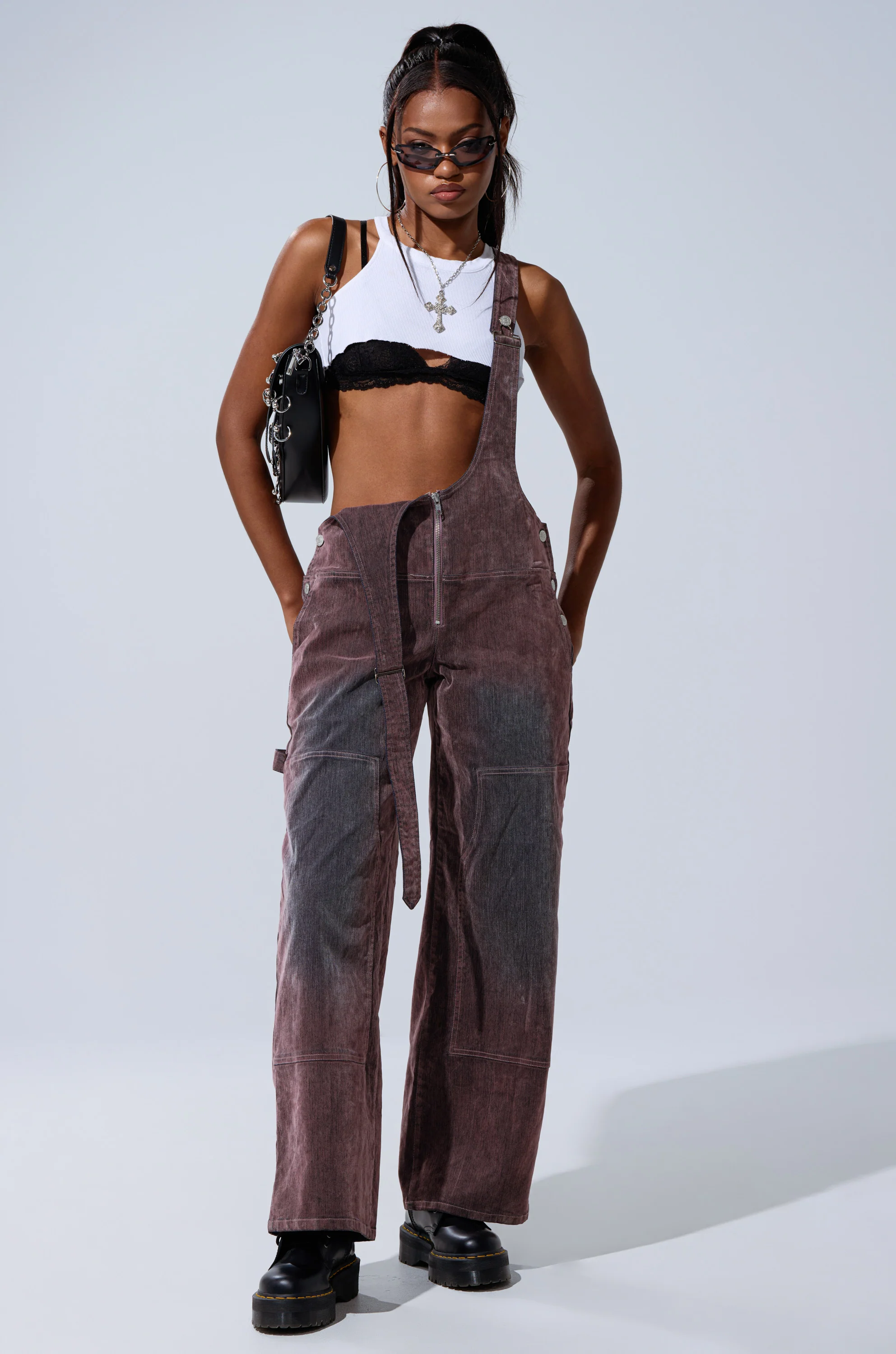 DOUBLE KNEE TEXTURED DENIM OVERALLS - Image 2
