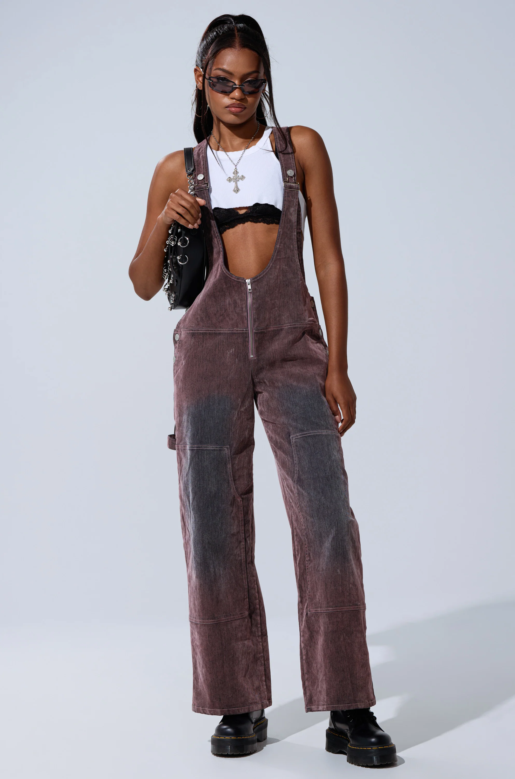 DOUBLE KNEE TEXTURED DENIM OVERALLS - Image 3