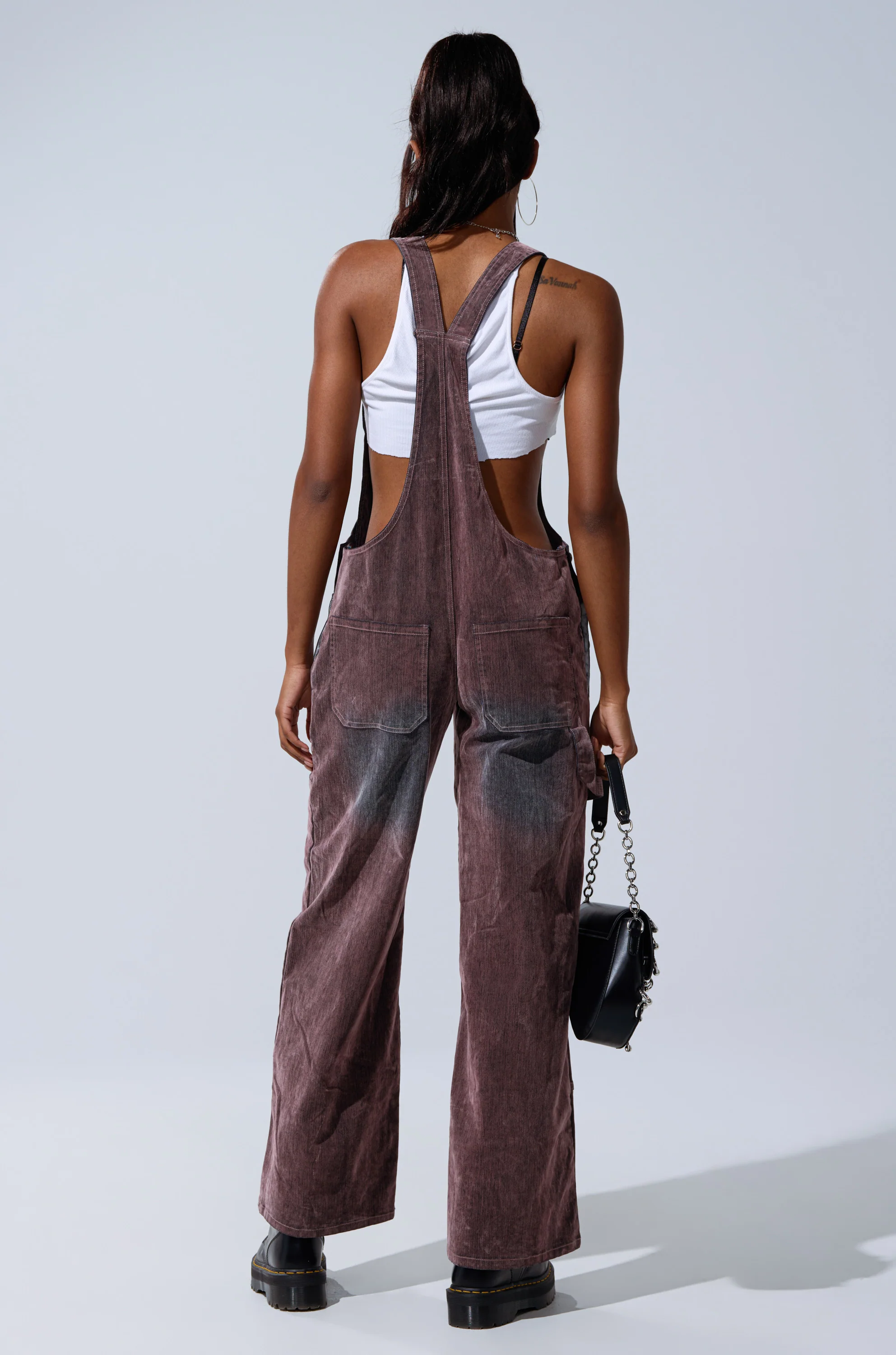DOUBLE KNEE TEXTURED DENIM OVERALLS - Image 6