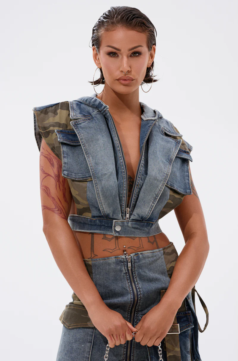 DOWN AND DIRTY DENIM HOODED VEST - Image 2