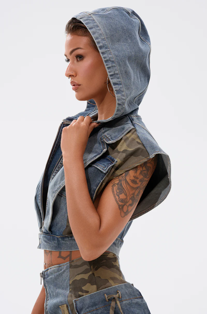 DOWN AND DIRTY DENIM HOODED VEST - Image 6