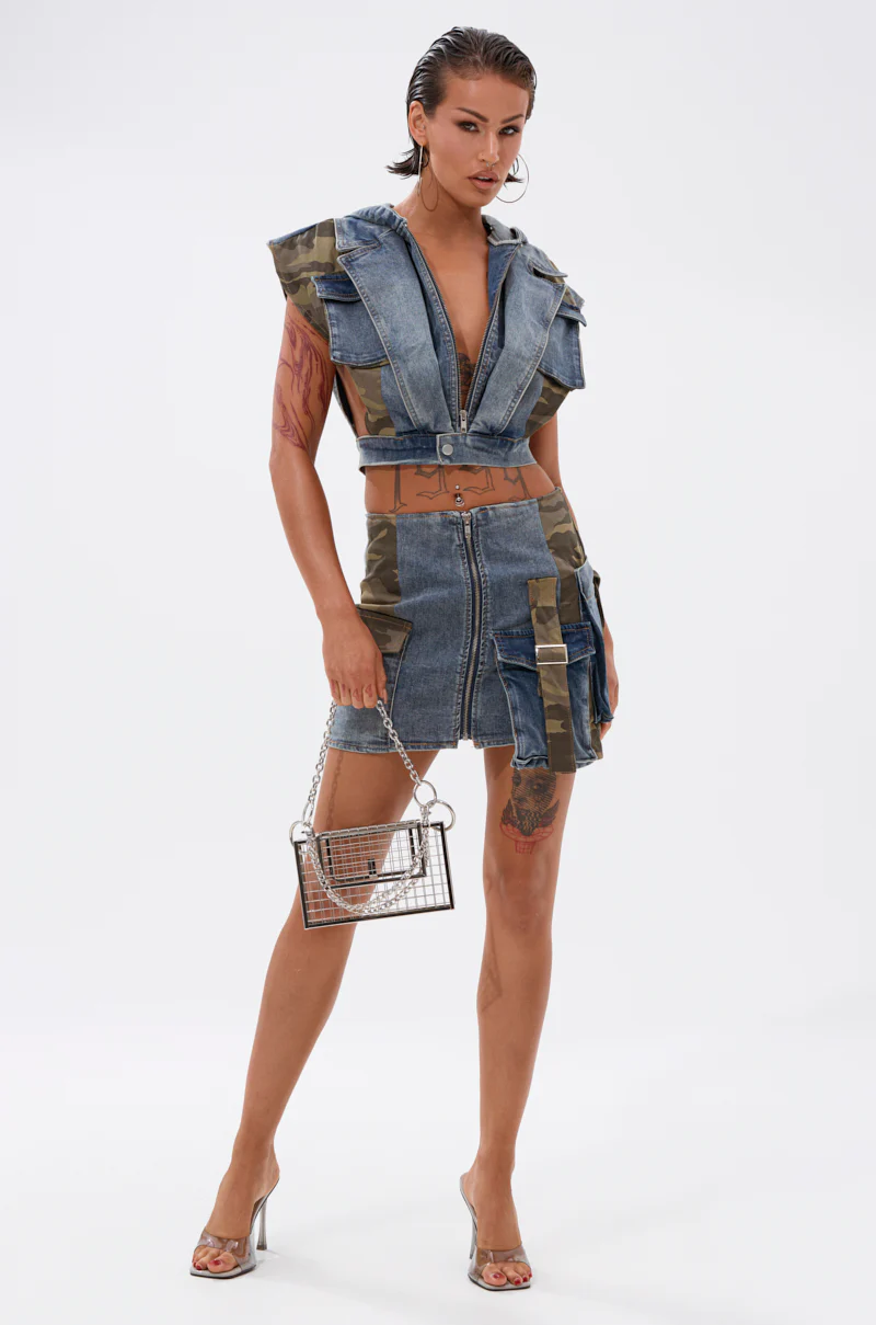 DOWN AND DIRTY CAMO DENIM MINI SKIRT - Image 6