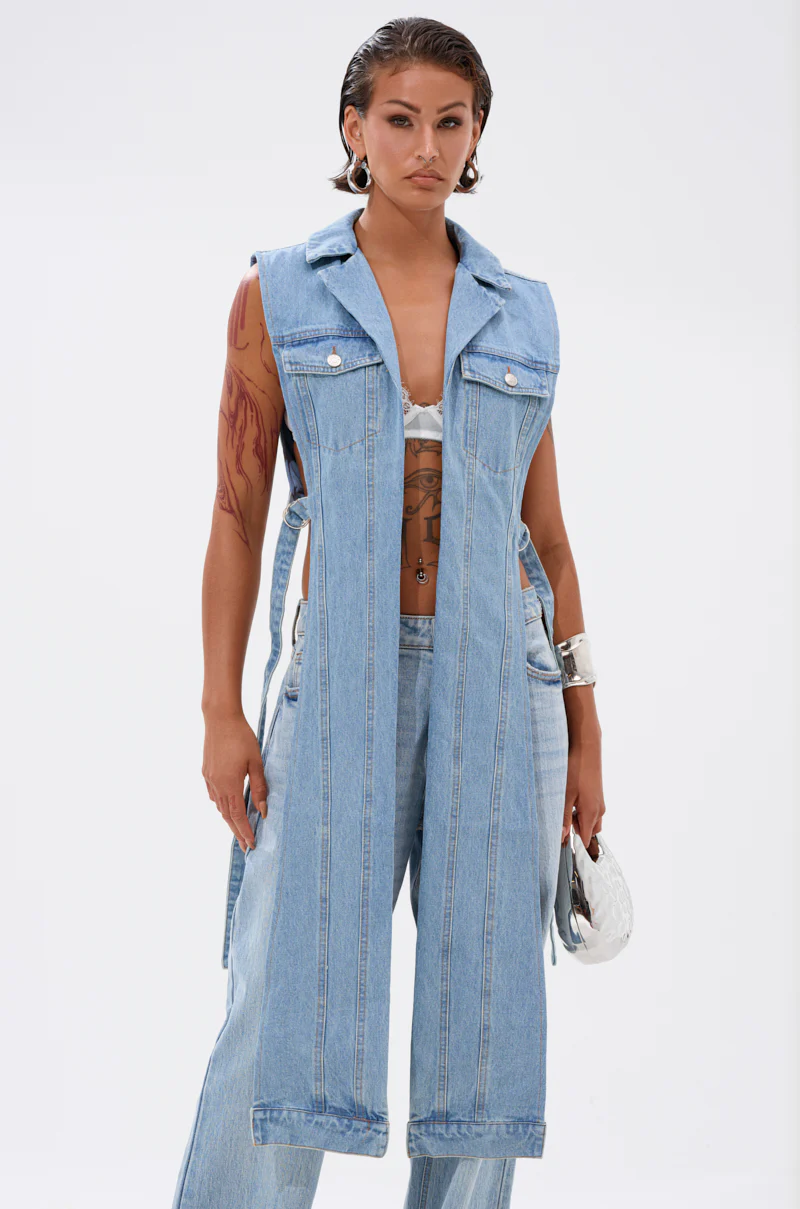 DOWN TO IT SPLIT DENIM VEST - Image 2