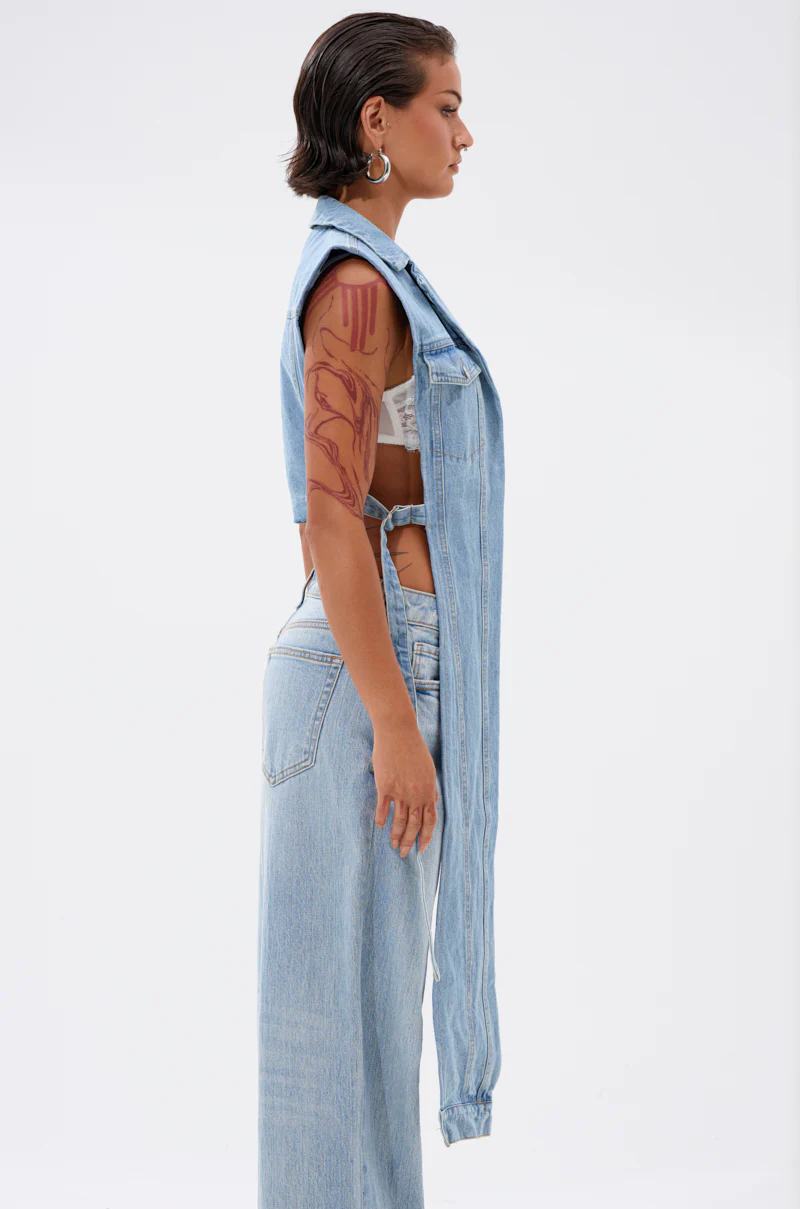 DOWN TO IT SPLIT DENIM VEST - Image 3