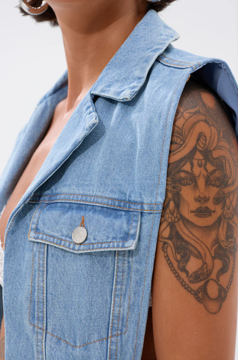 DOWN TO IT SPLIT DENIM VEST - Image 7