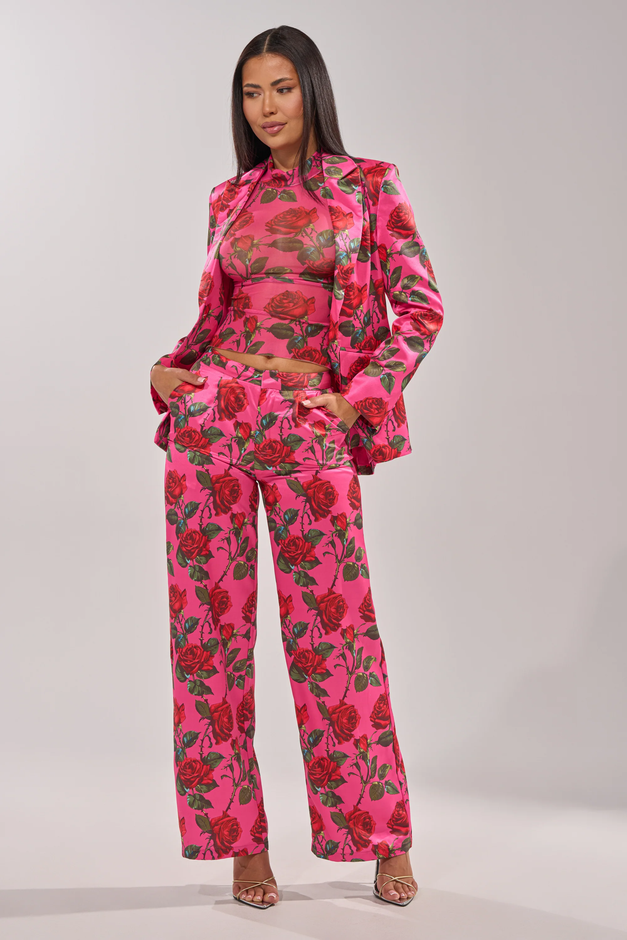 DOZEN ROSES SATIN BLAZER IN FUCHSIA - Image 10