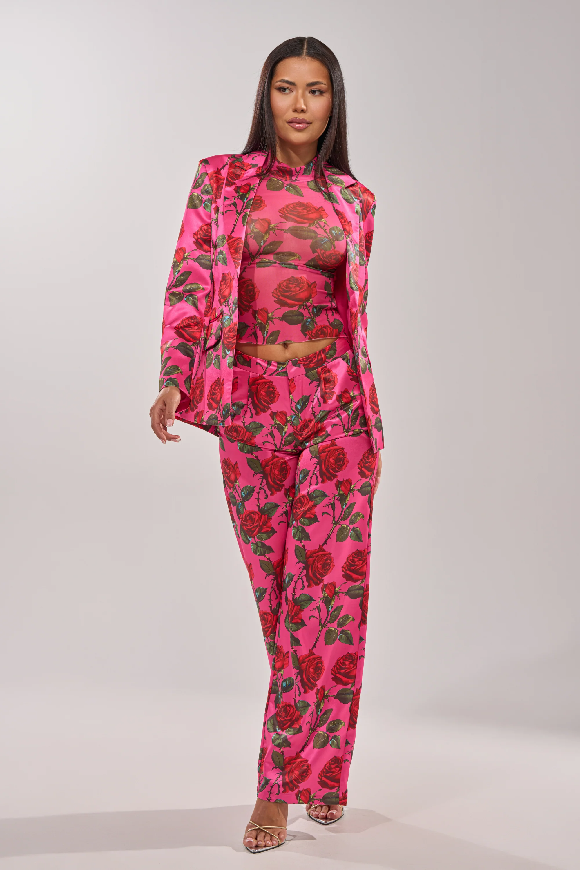 DOZEN ROSES SATIN BLAZER IN FUCHSIA - Image 11