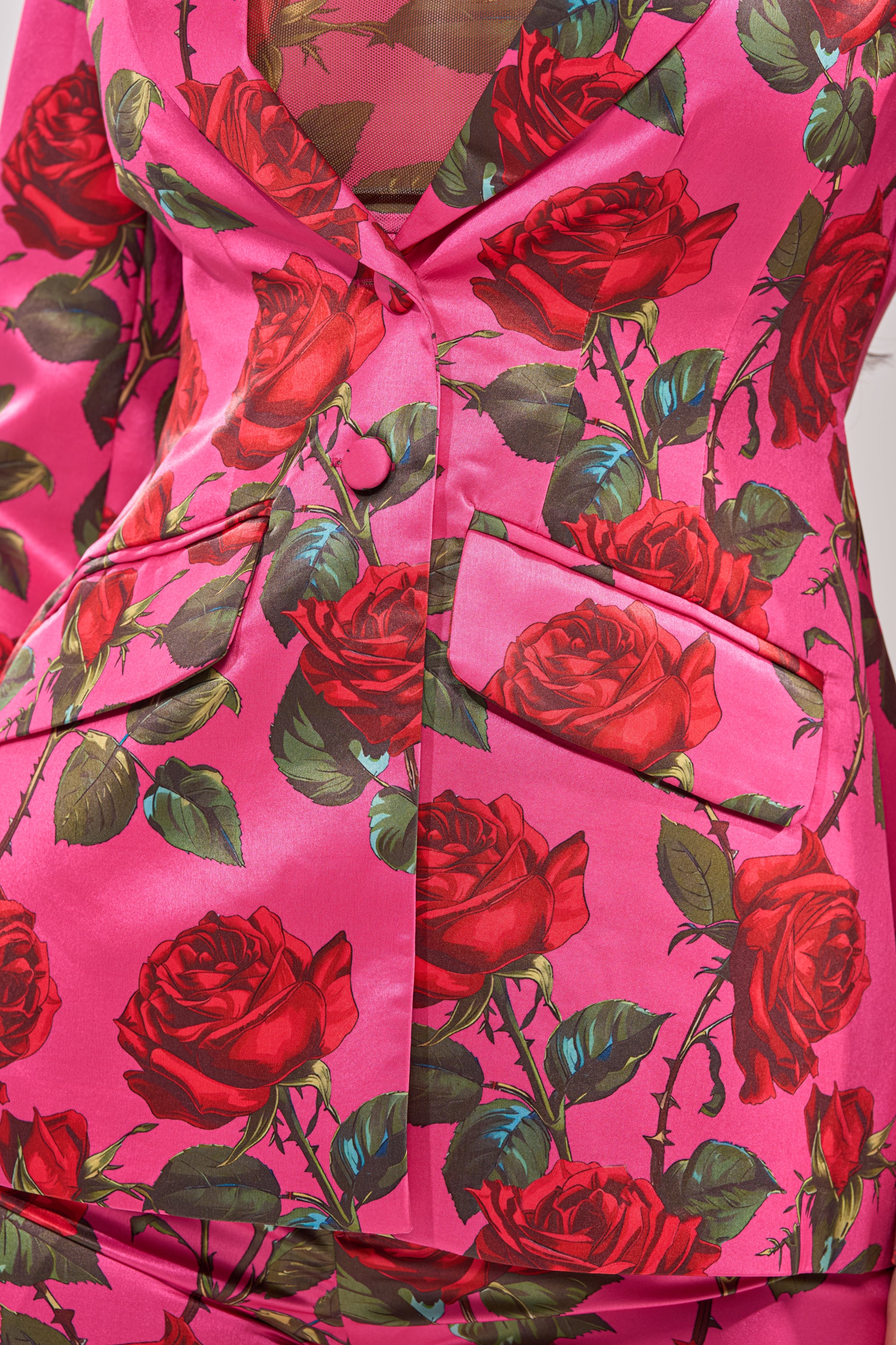 DOZEN ROSES SATIN BLAZER IN FUCHSIA - Image 12
