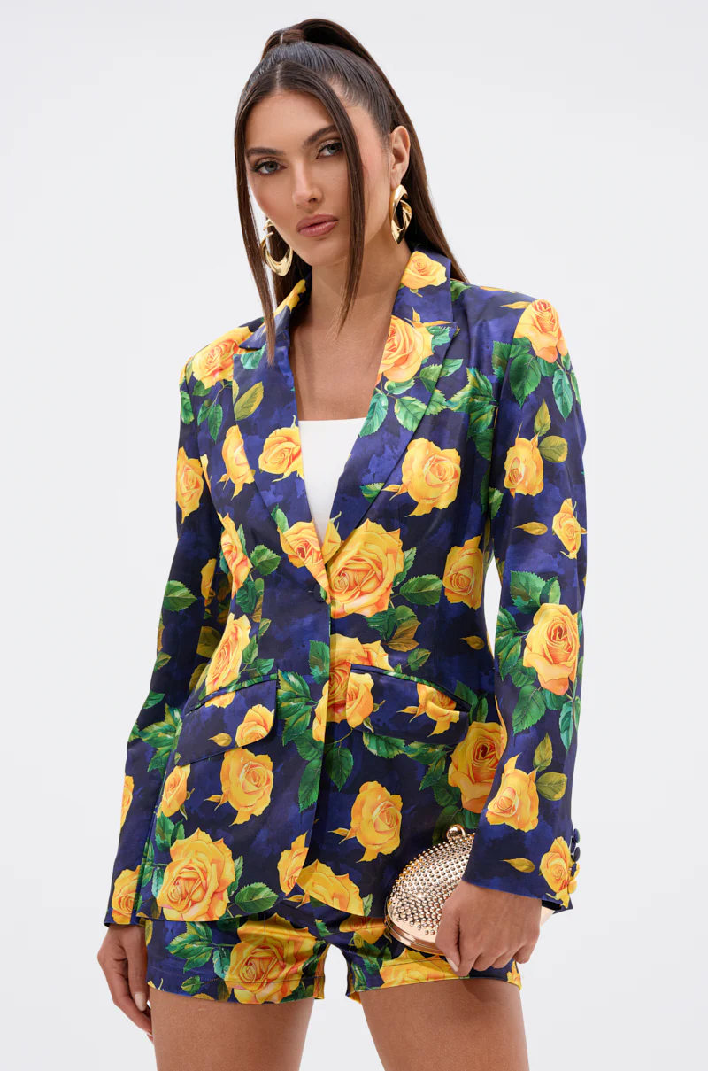 DOZEN ROSES SATIN BLAZER IN NAVY - Image 2