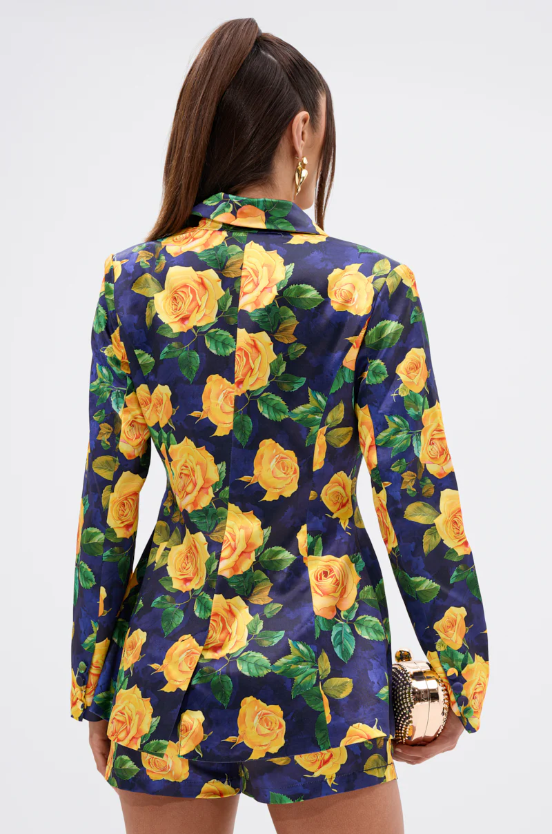 DOZEN ROSES SATIN BLAZER IN NAVY - Image 4