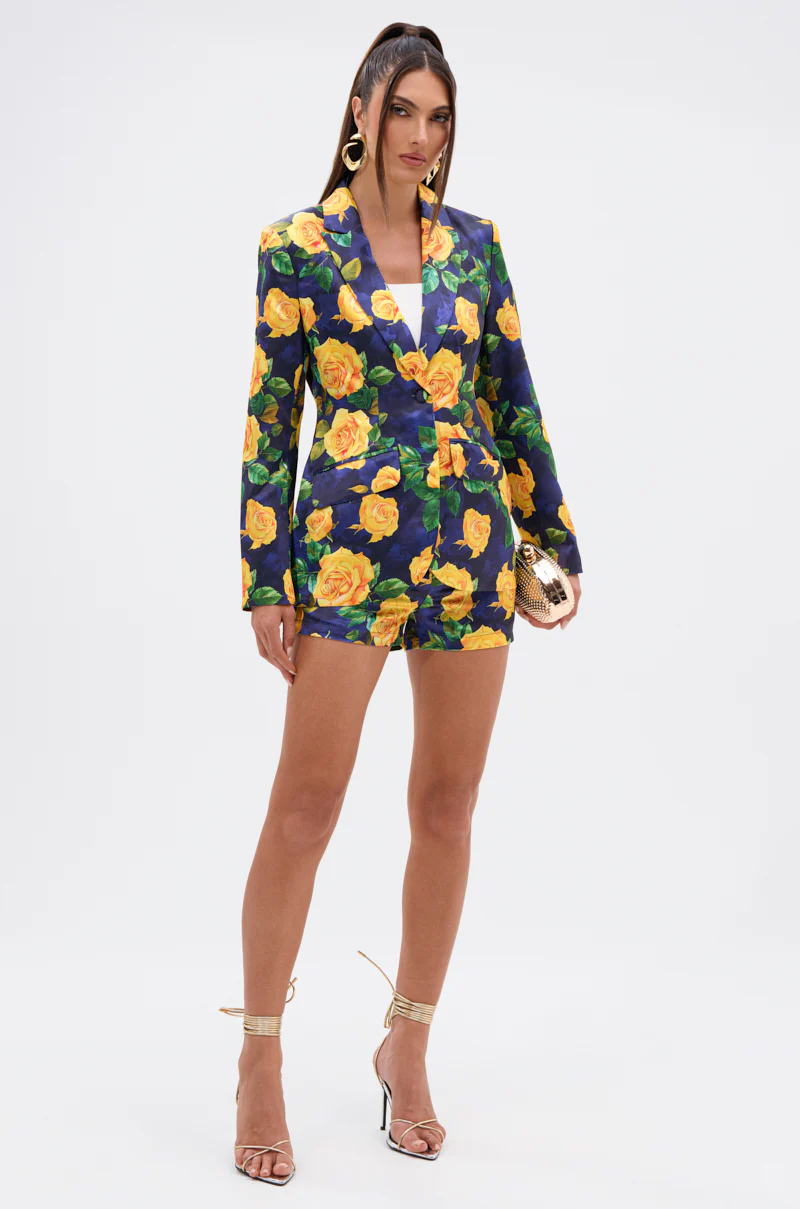 DOZEN ROSES SATIN BLAZER IN NAVY - Image 5