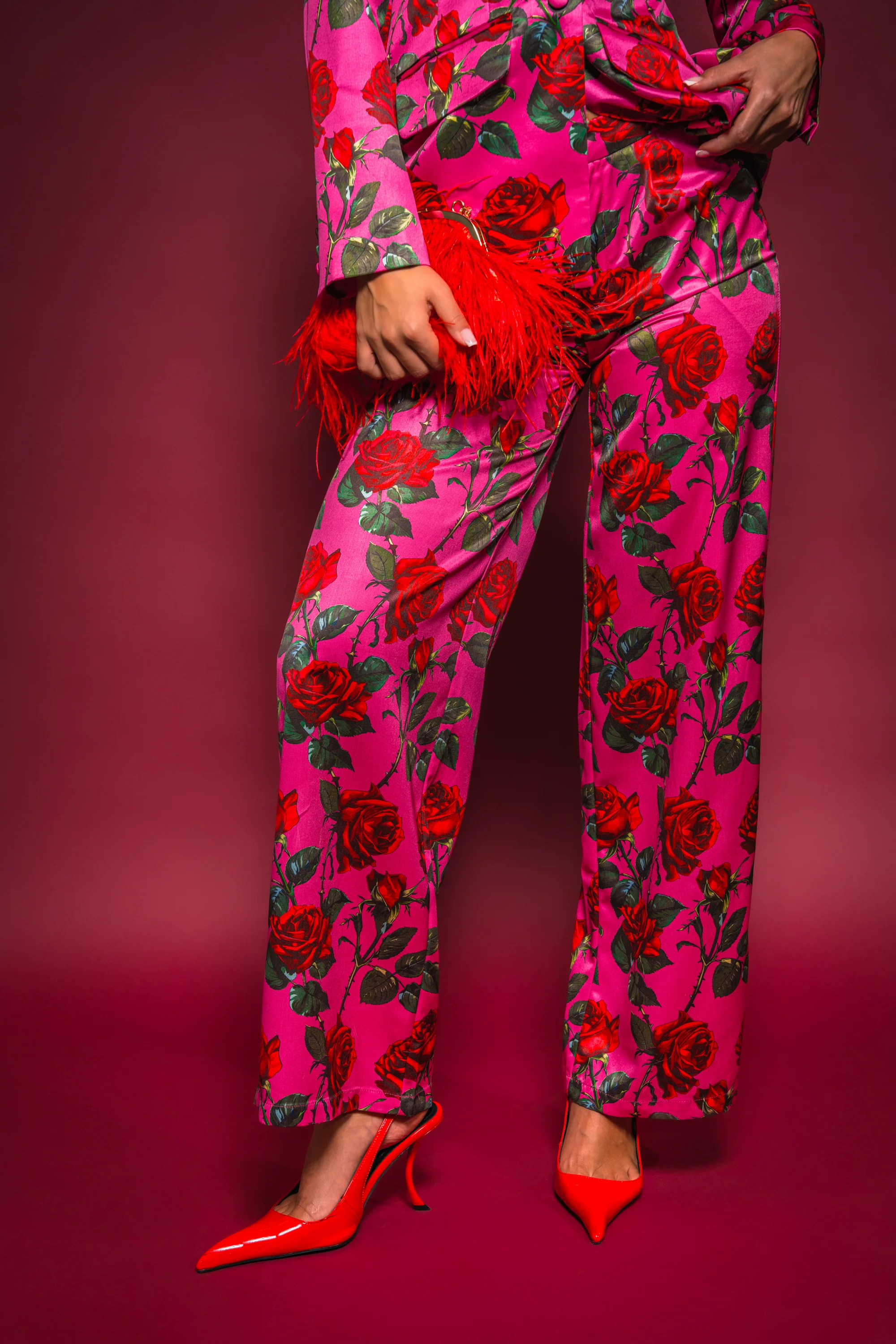 DOZEN ROSES SATIN PANT IN FUCHSIA - Image 3