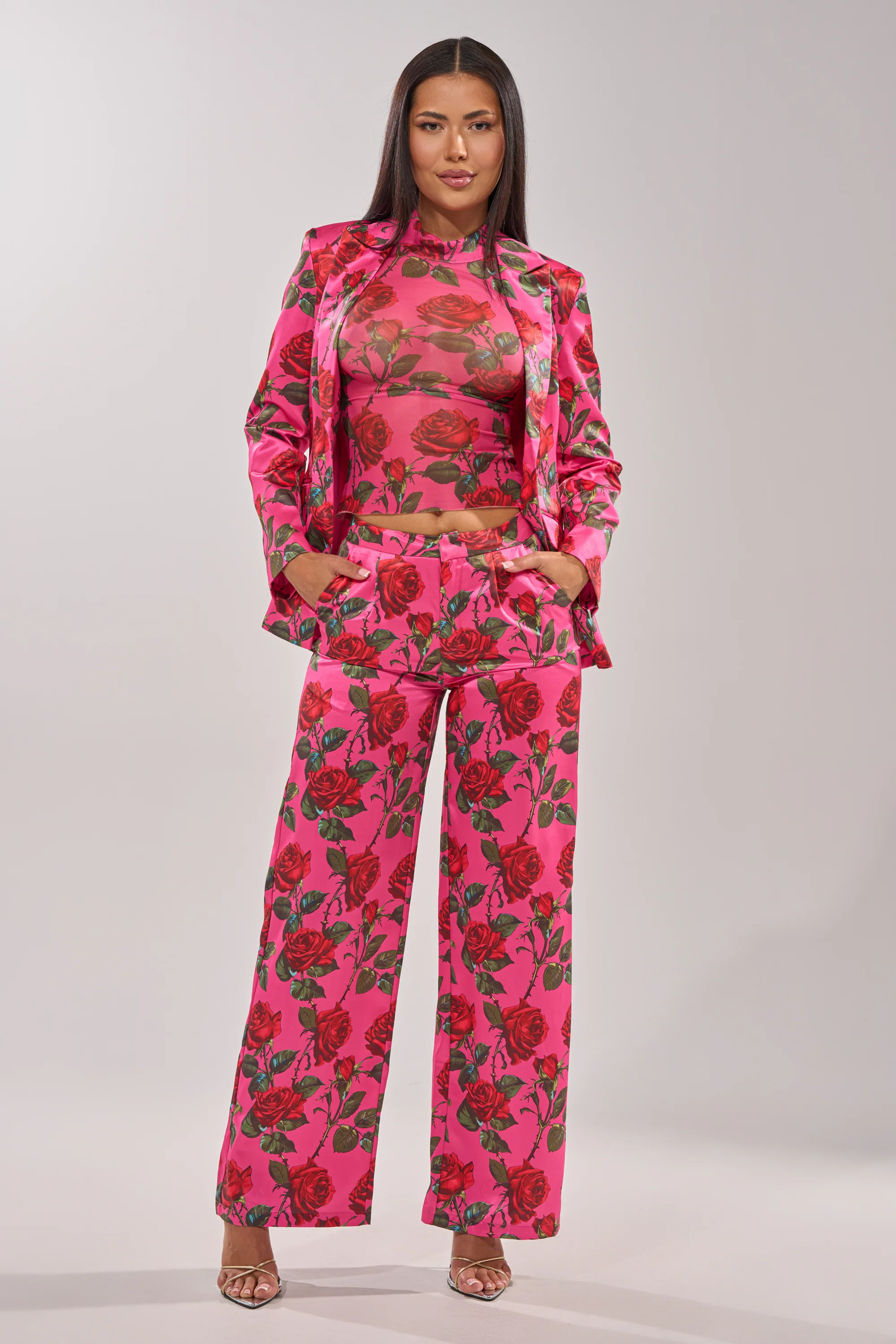 DOZEN ROSES SATIN PANT IN FUCHSIA - Image 5