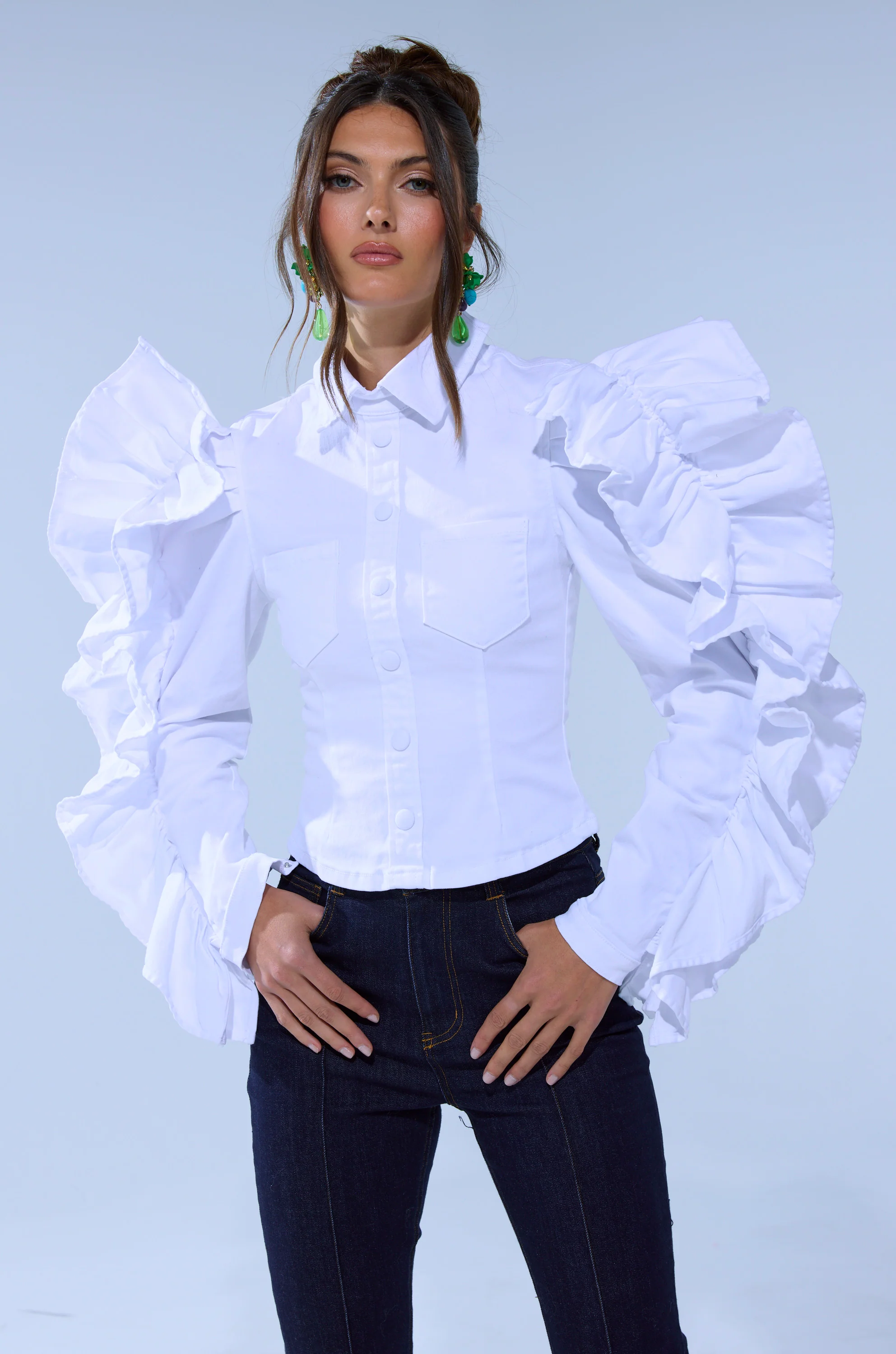 DREA RUFFLE SLEEVE BUTTON DOWN - Image 2