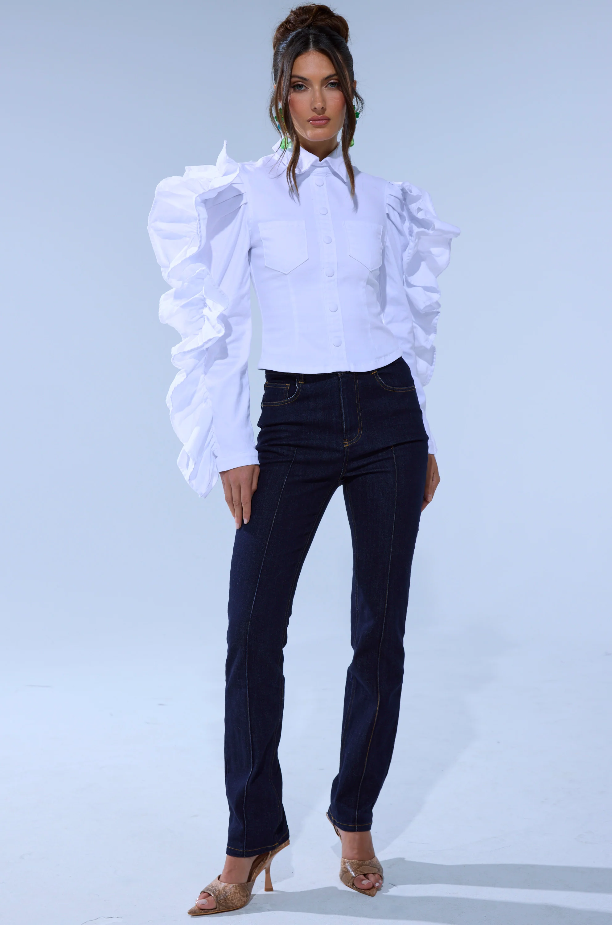 DREA RUFFLE SLEEVE BUTTON DOWN - Image 9