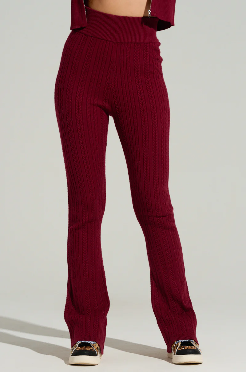 DREAM GIRL FLARE KNIT PANT IN BURGUNDY - Image 2