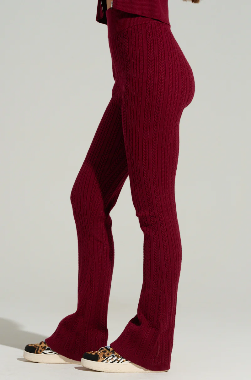 DREAM GIRL FLARE KNIT PANT IN BURGUNDY - Image 3