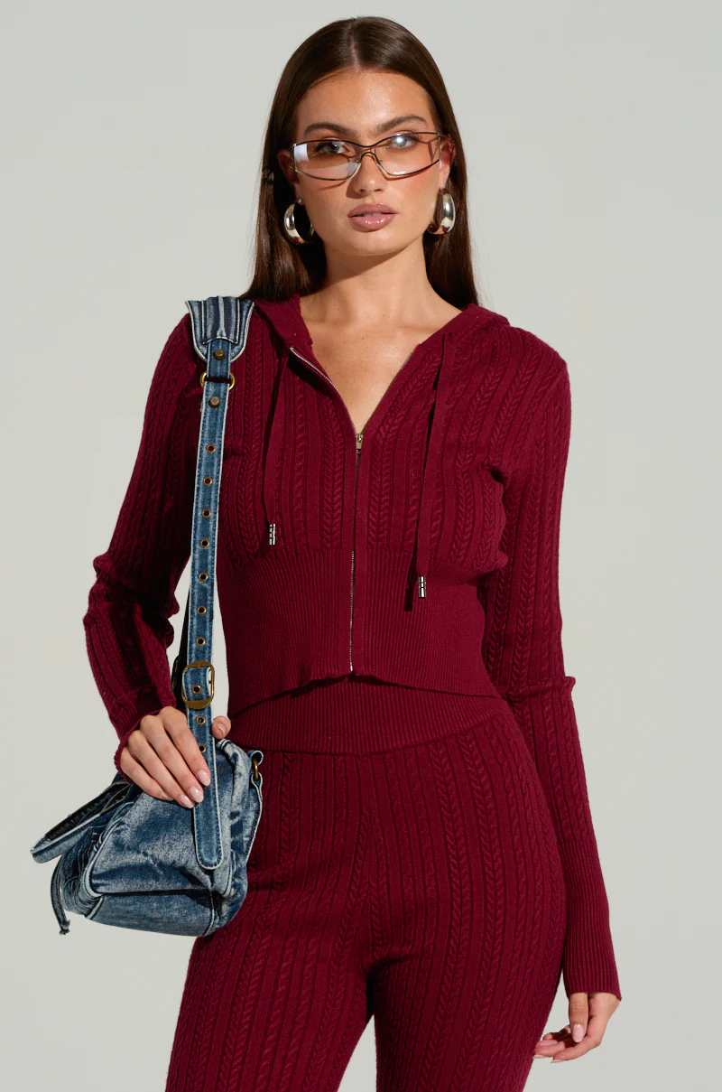 DREAM GIRL KNIT ZIP UP IN BURGUNDY - Image 2