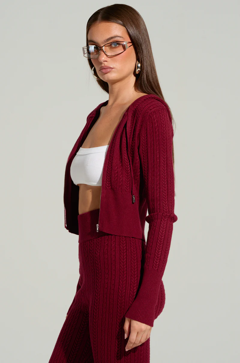 DREAM GIRL KNIT ZIP UP IN BURGUNDY - Image 3
