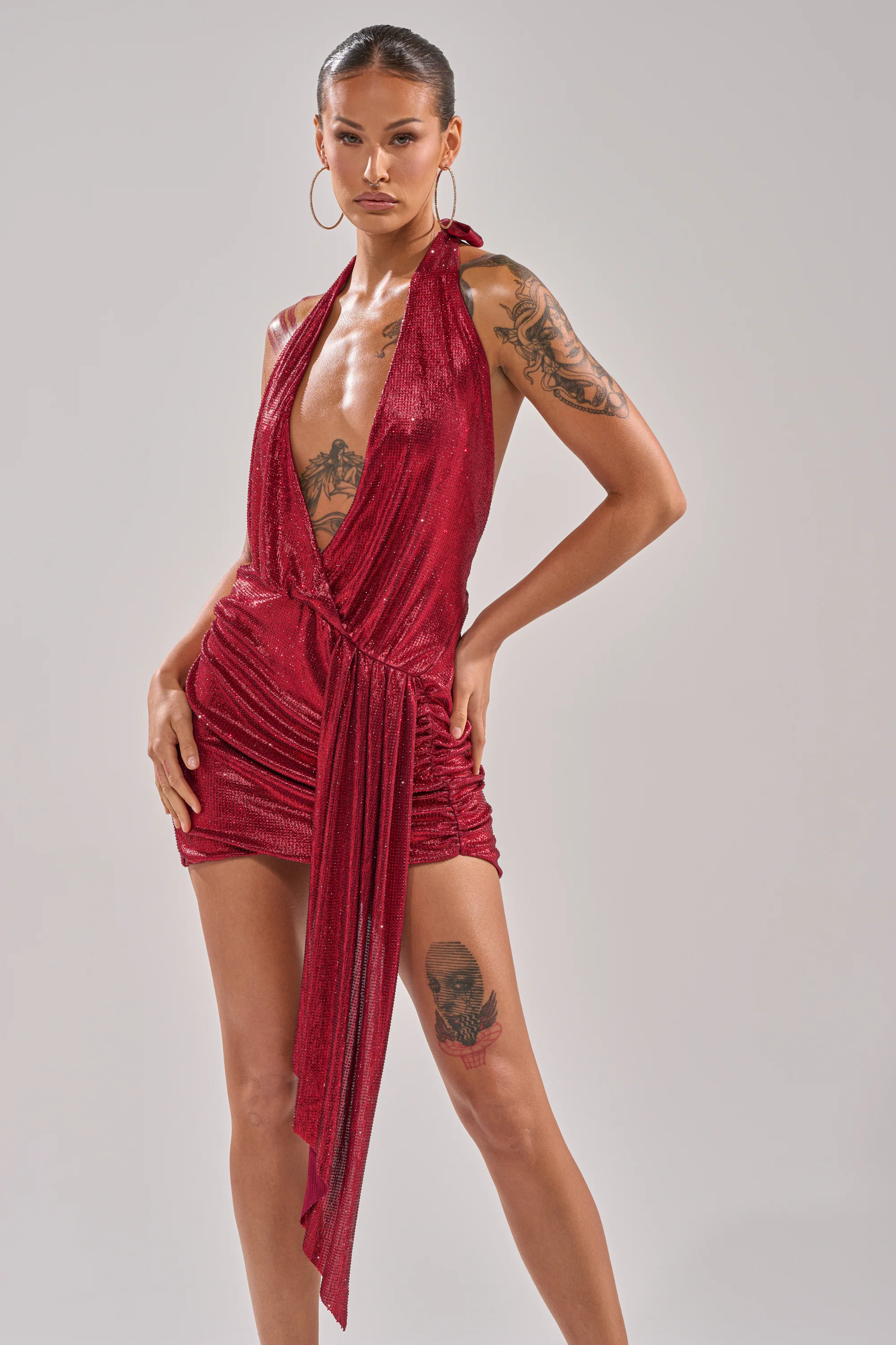 DREAM GIRL RHINESTONE DRESS IN RED - Image 5