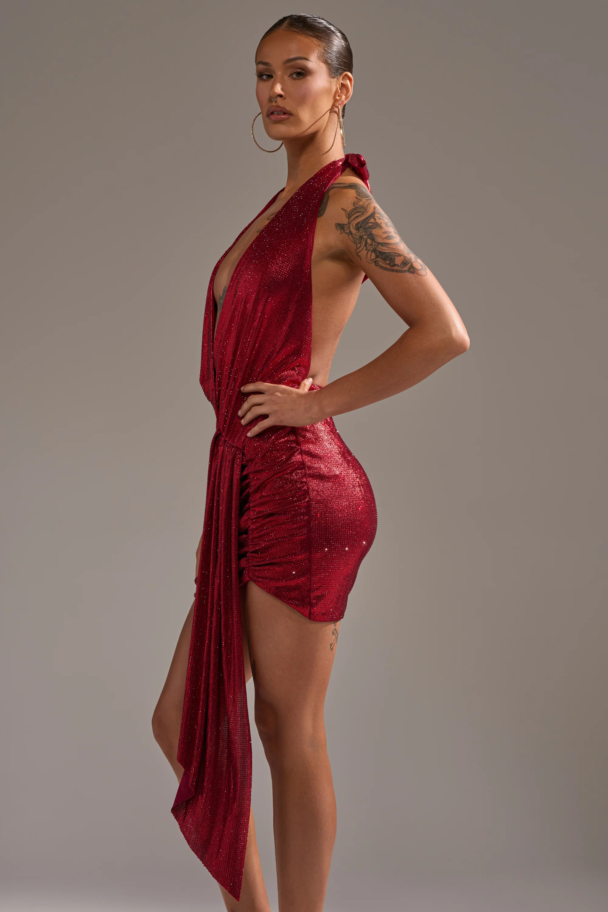 DREAM GIRL RHINESTONE DRESS IN RED - Image 6