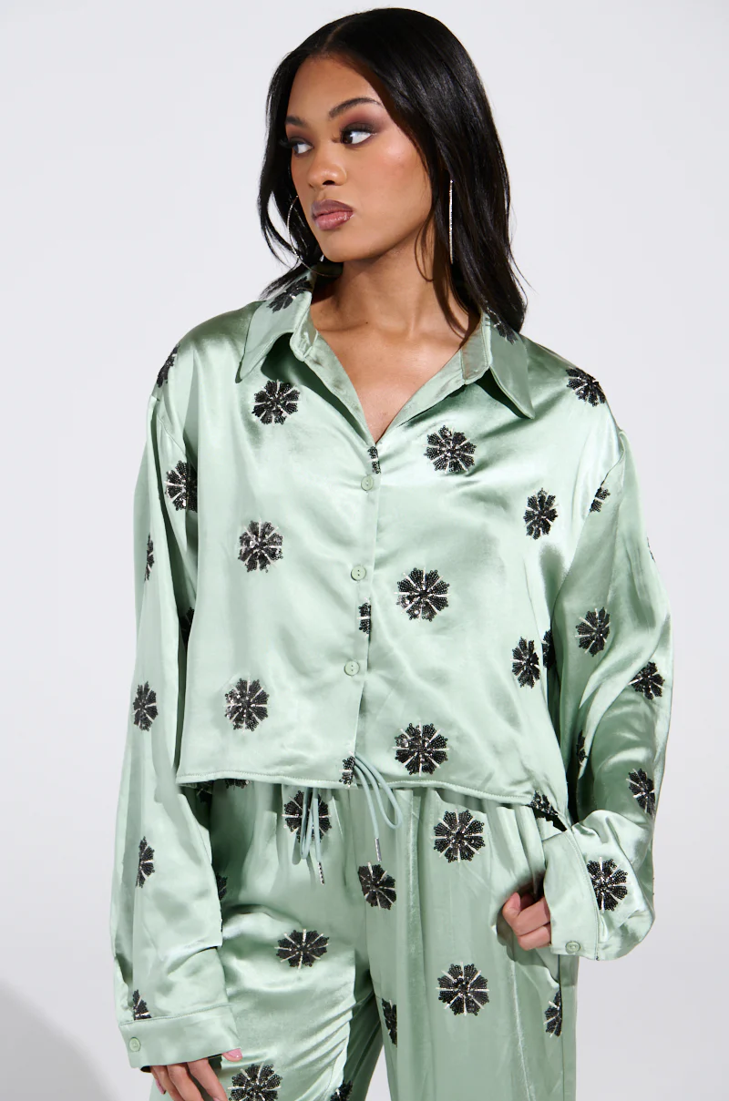 DREAMS COMING TRUE SATIN BUTTON DOWN TOP - Image 2