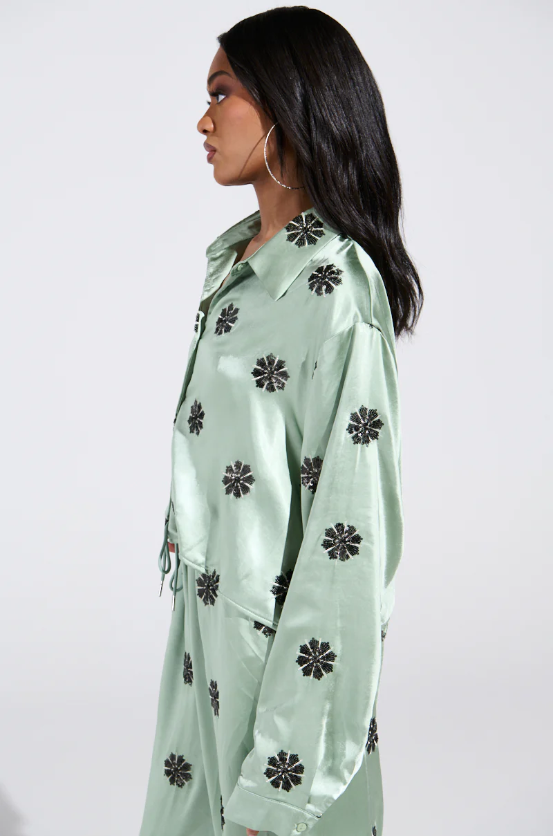DREAMS COMING TRUE SATIN BUTTON DOWN TOP - Image 3