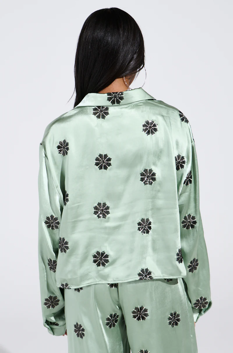 DREAMS COMING TRUE SATIN BUTTON DOWN TOP - Image 4