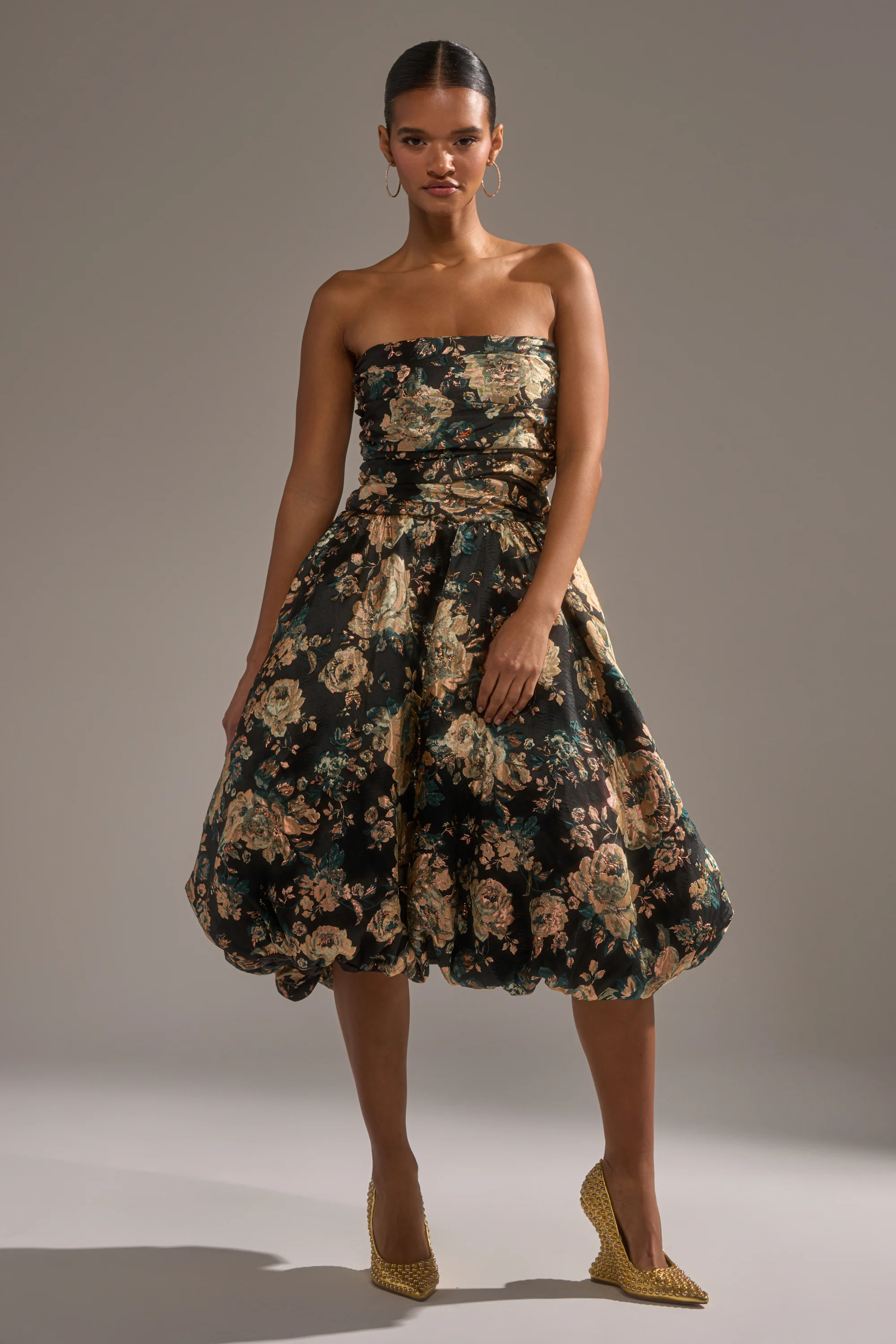 DRESSED TO IMPRESS BROCADE MIDI DRESS