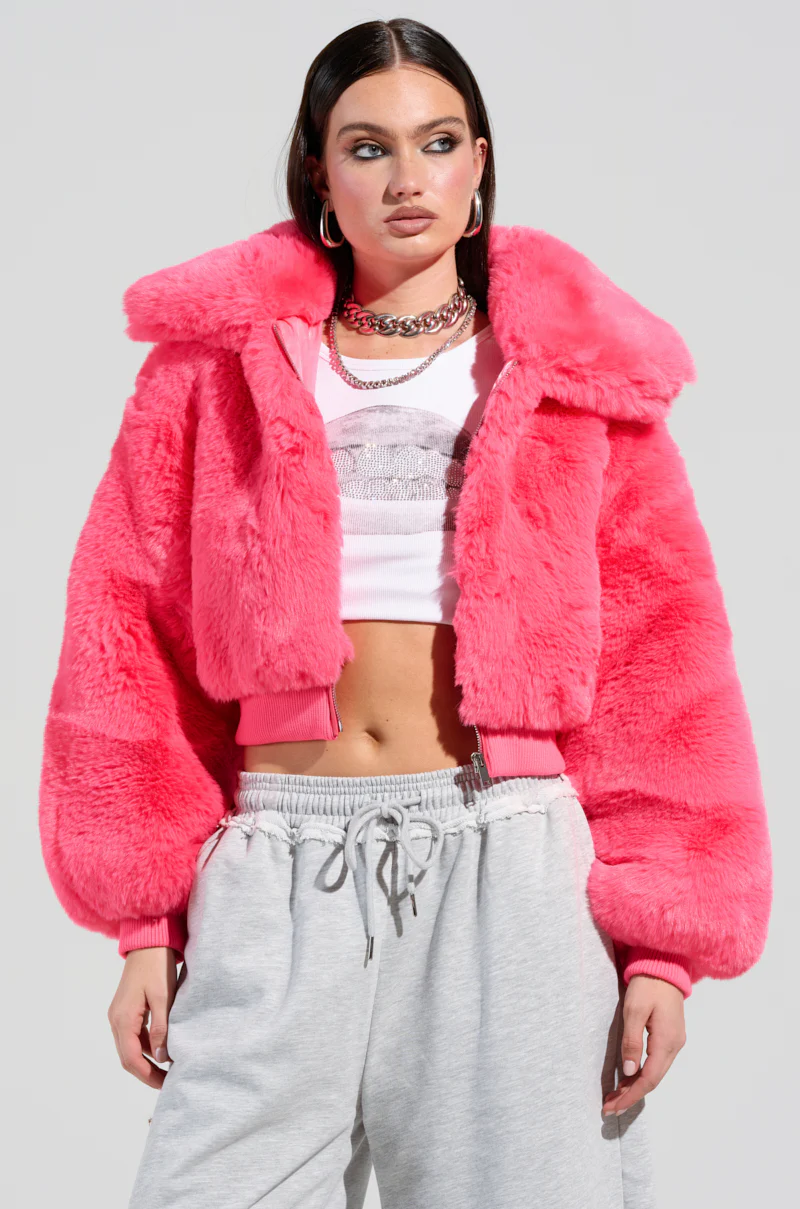 DREW FAUX FUR BOMBER IN HOT PINK - Image 3