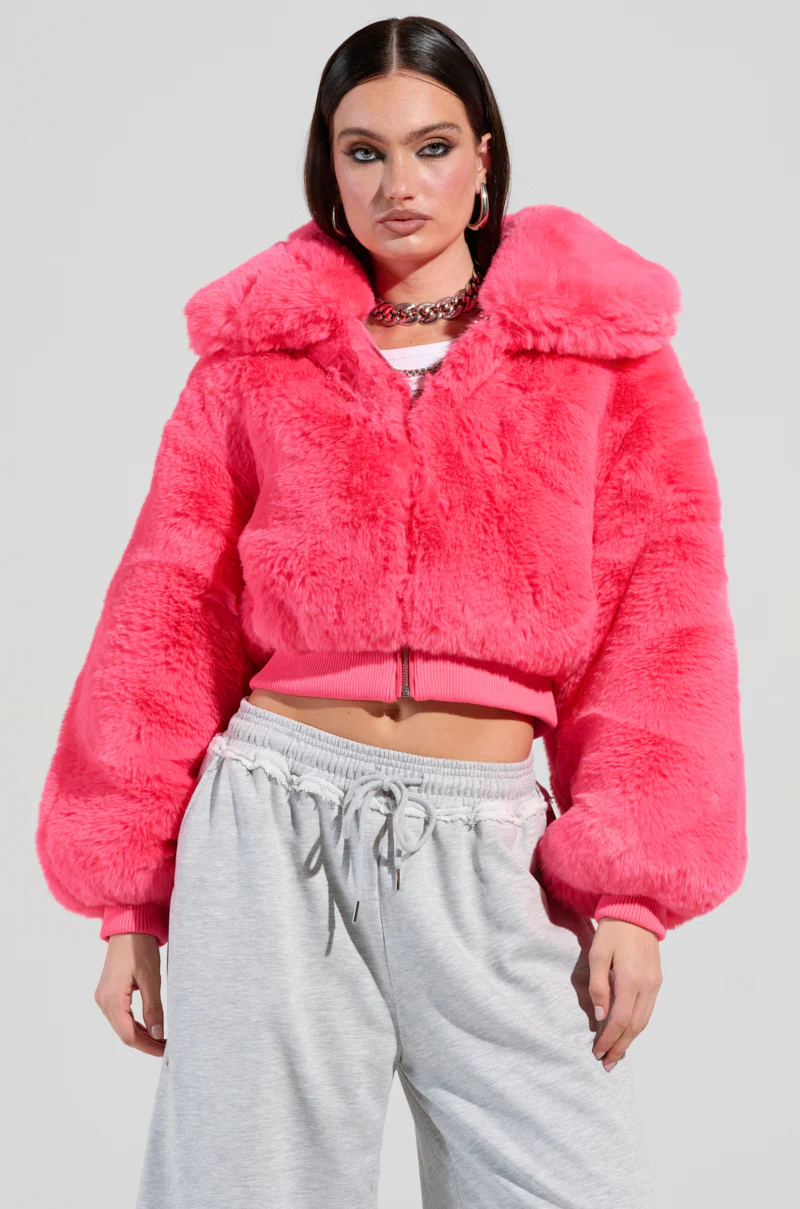 DREW FAUX FUR BOMBER IN HOT PINK - Image 4