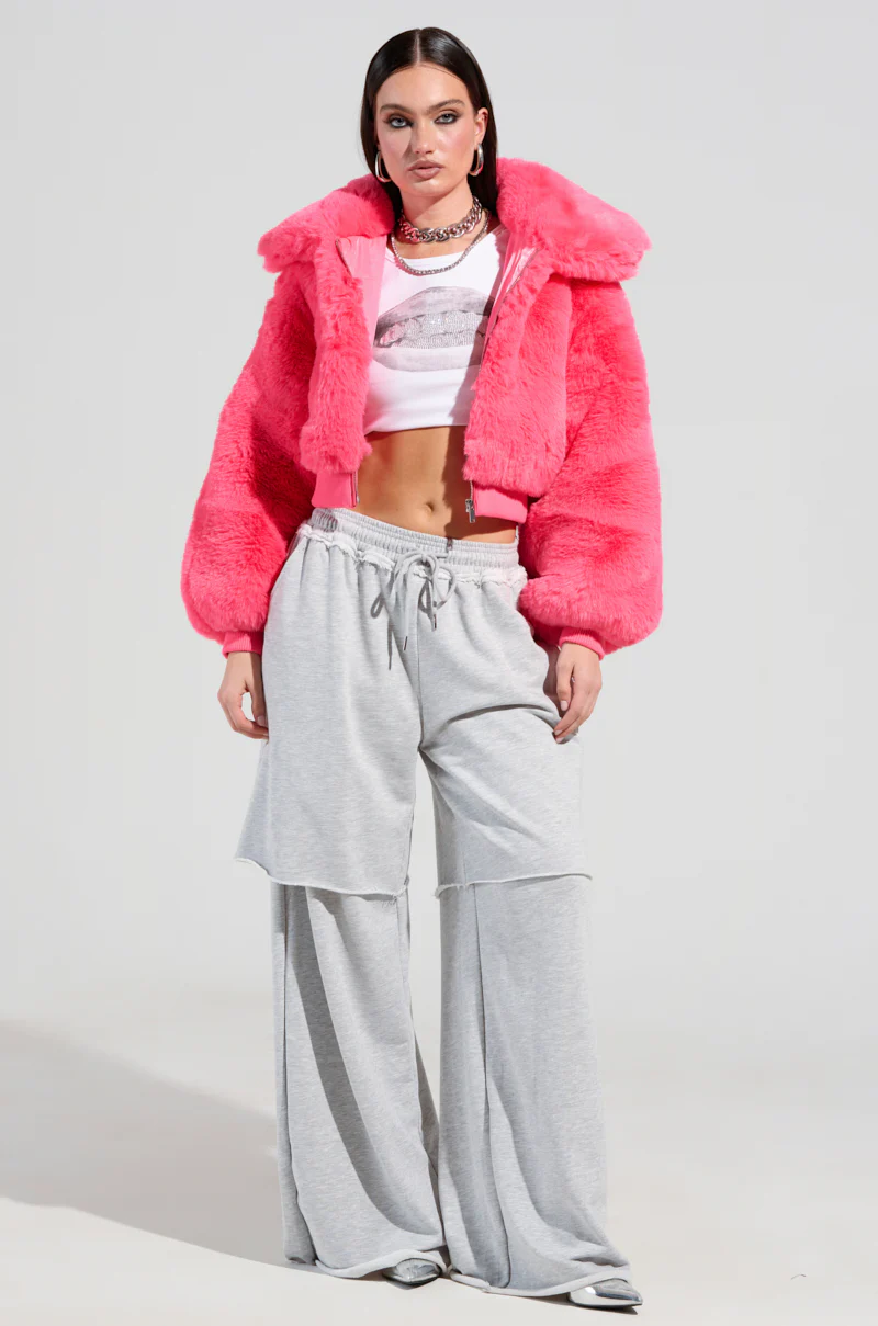 DREW FAUX FUR BOMBER IN HOT PINK - Image 7