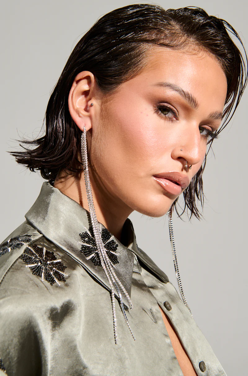 DRIP SEASON LONG DANGLE RHINESTONE EARRING - Image 4