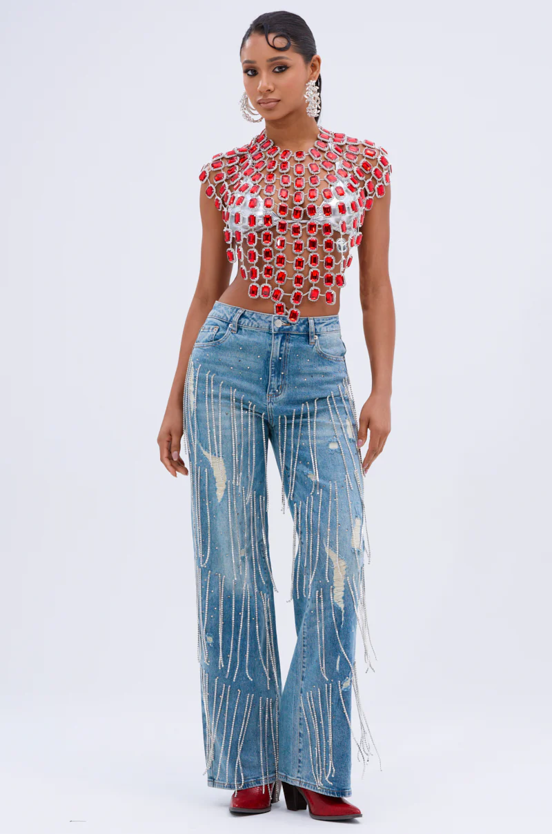 DRIPPING IN JEWELS RELAXED FIT DENIM JEANS - Image 2