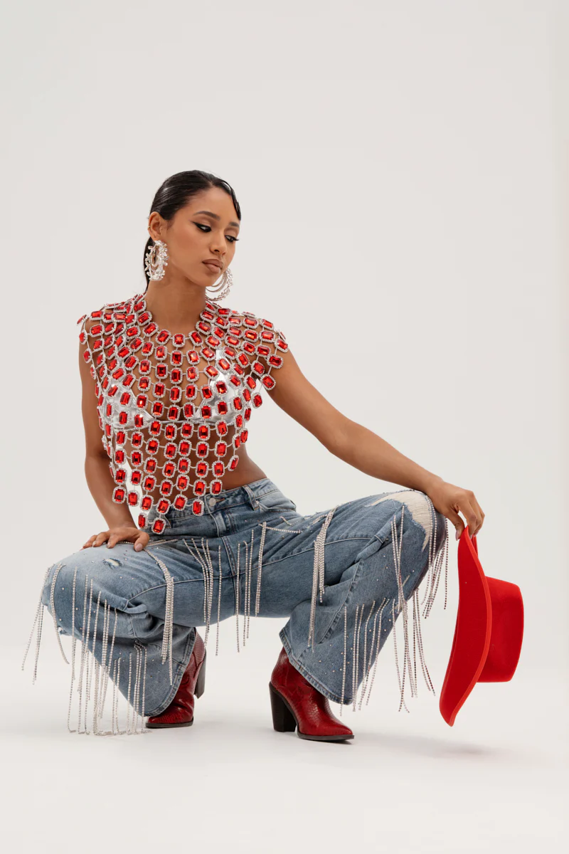DRIPPING IN JEWELS RELAXED FIT DENIM JEANS - Image 3