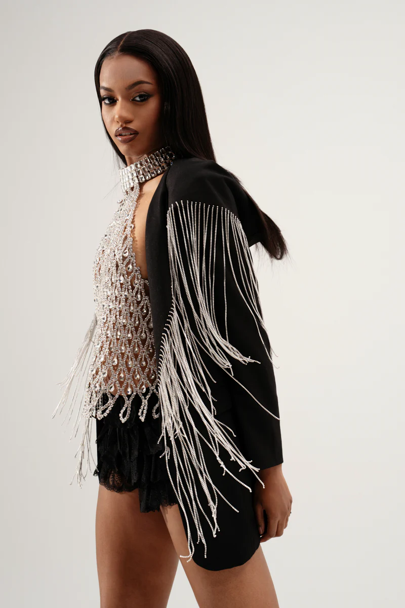 DRIPPY RHINESTONE FRINGE BLAZER - Image 2