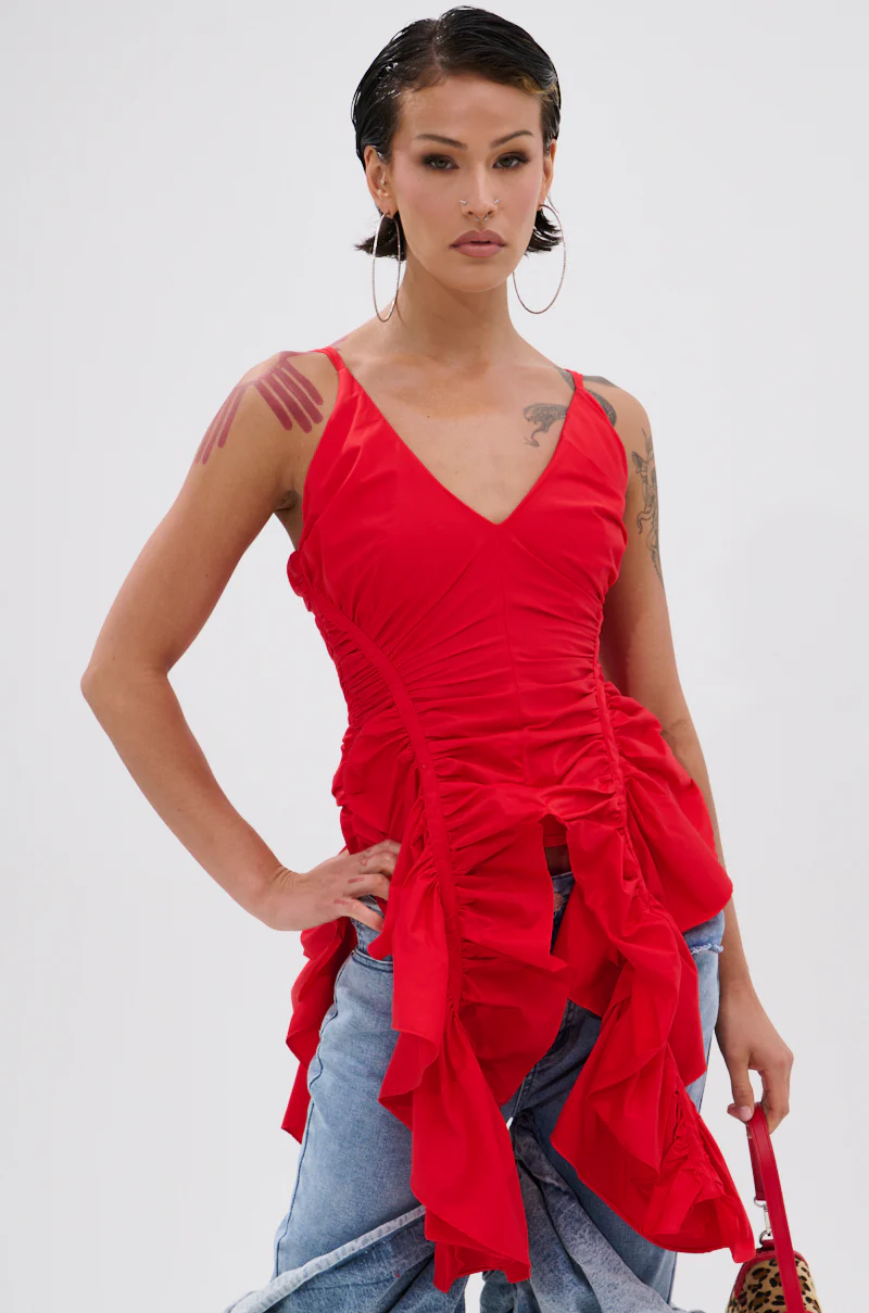 DROP IT RUCHED TANK TOP IN RED