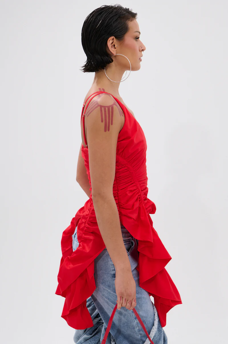 DROP IT RUCHED TANK TOP IN RED - Image 3