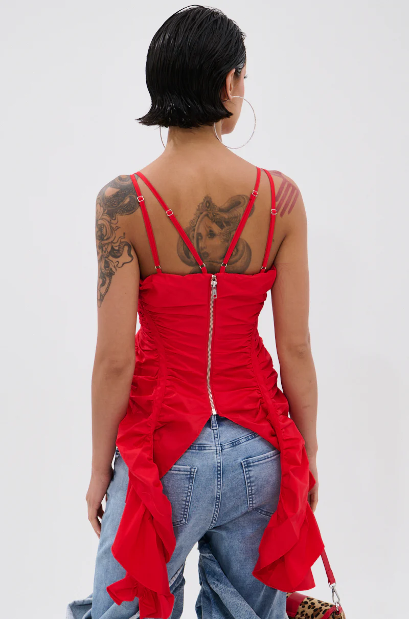 DROP IT RUCHED TANK TOP IN RED - Image 4