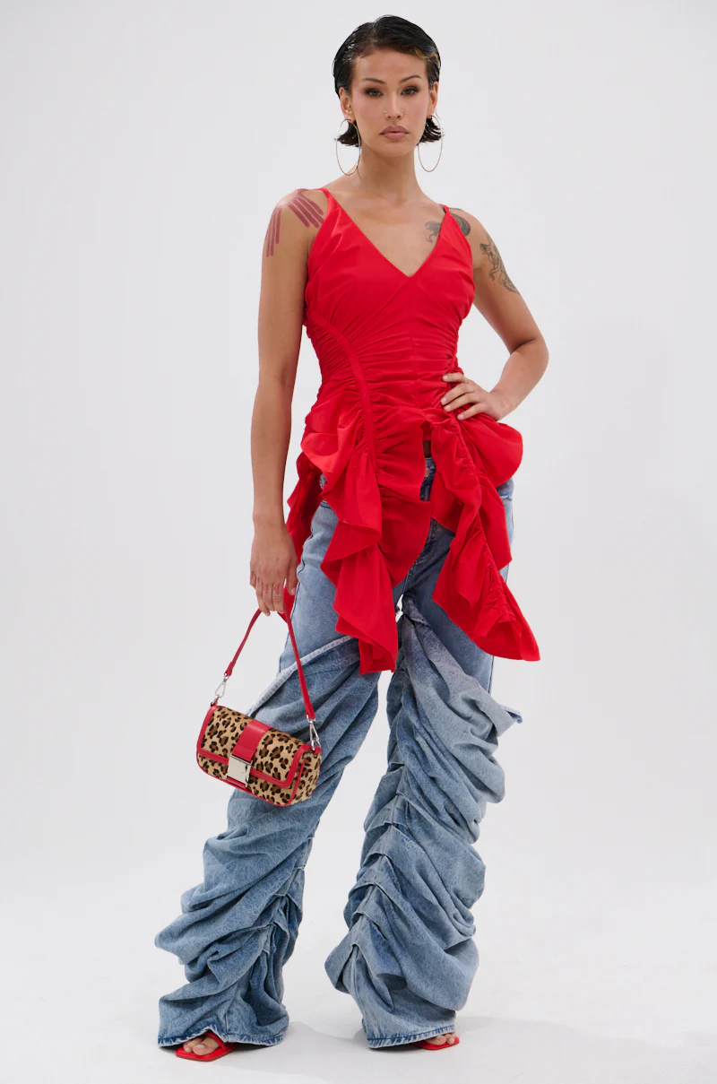 DROP IT RUCHED TANK TOP IN RED - Image 5
