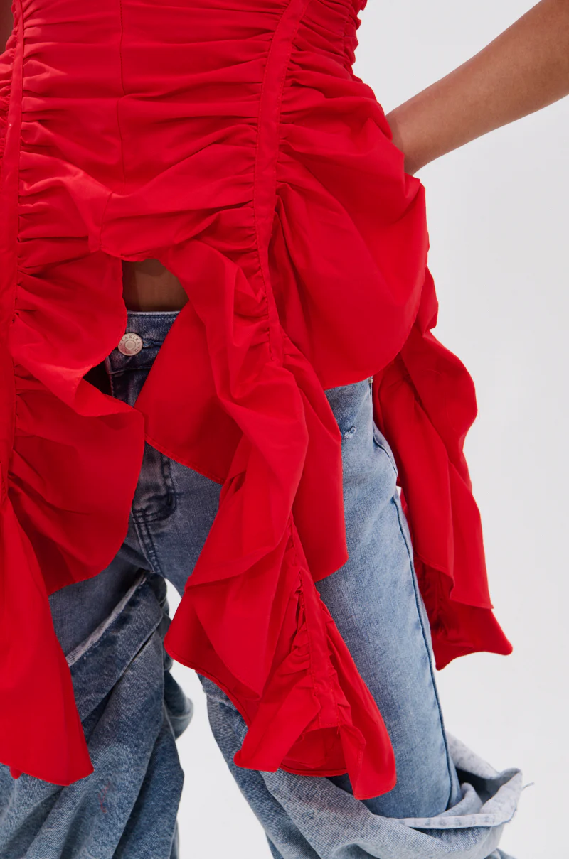 DROP IT RUCHED TANK TOP IN RED - Image 6