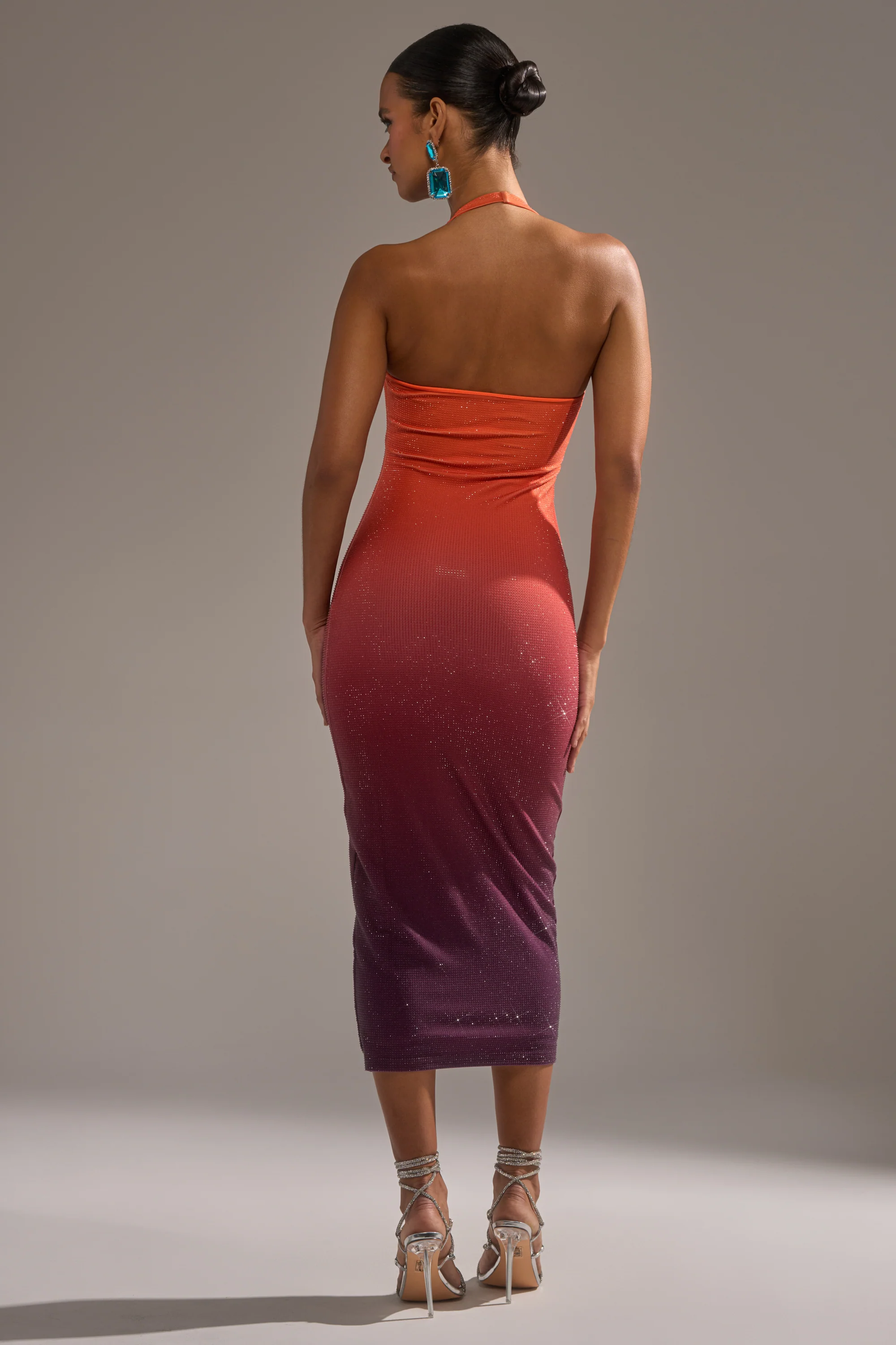 DUSK TILL DAWN RHINESTONE MIDI DRESS IN ORANGE - Image 4