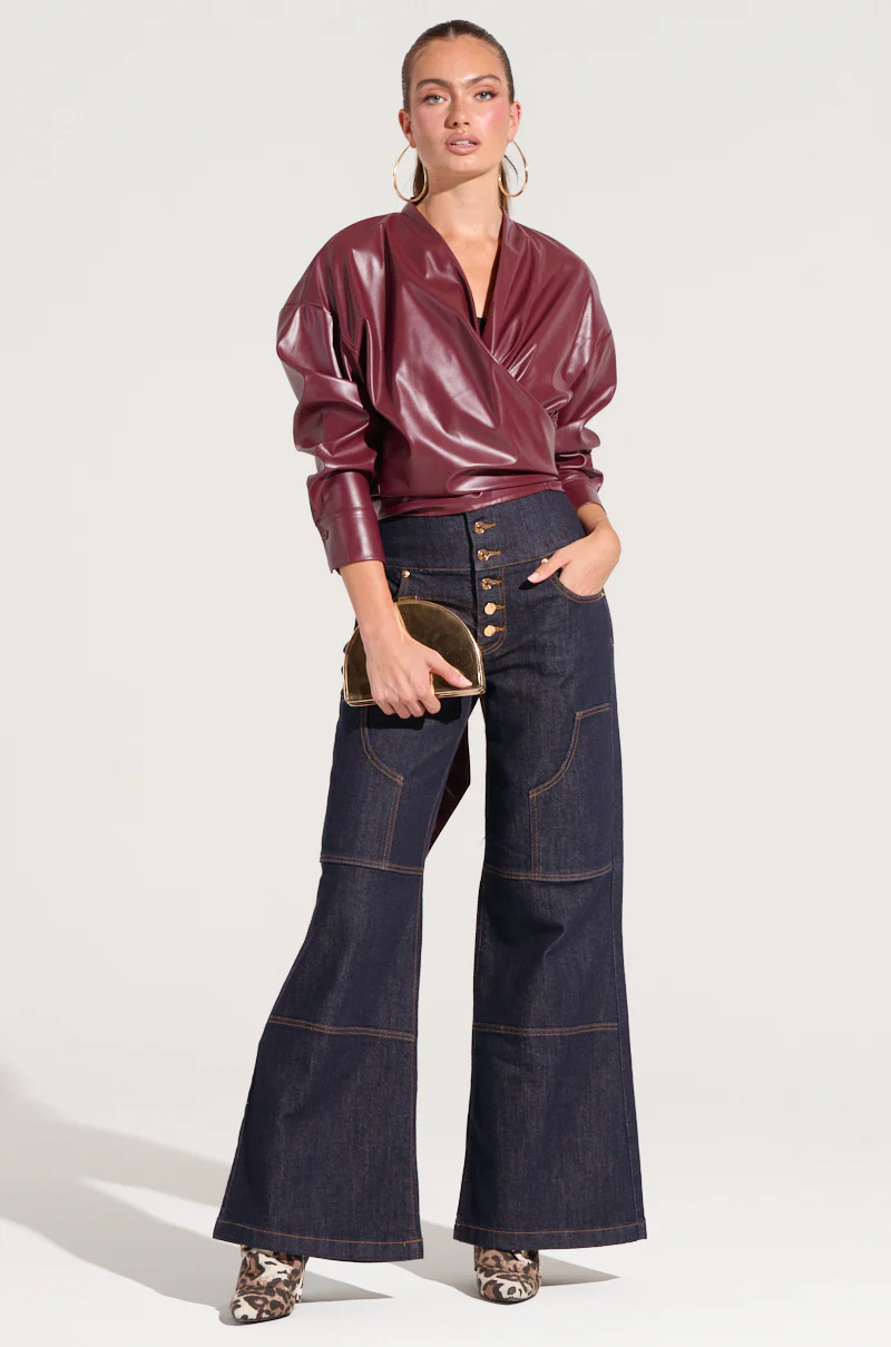 DYLAN FAUX LEATHER WRAP FRONT BLOUSE - Image 6