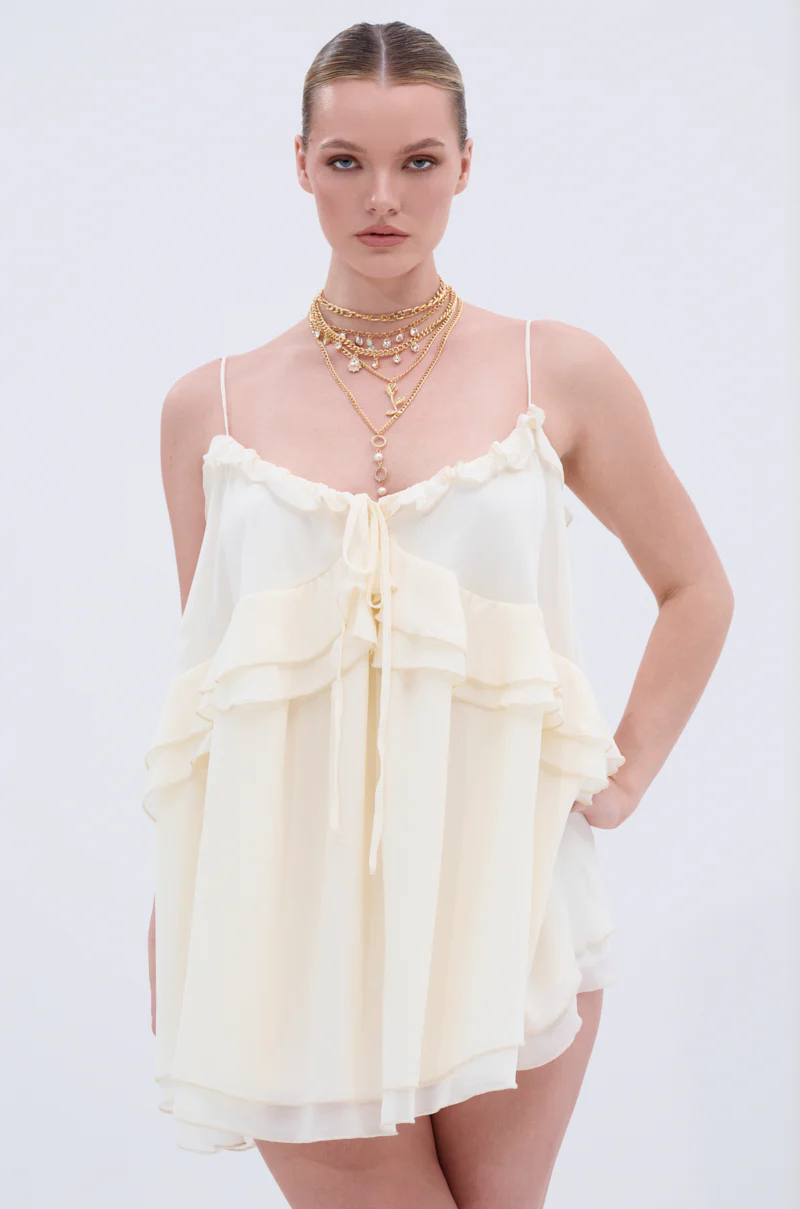 EASY BREEZY RUFFLED MINI DRESS IN IVORY - Image 2